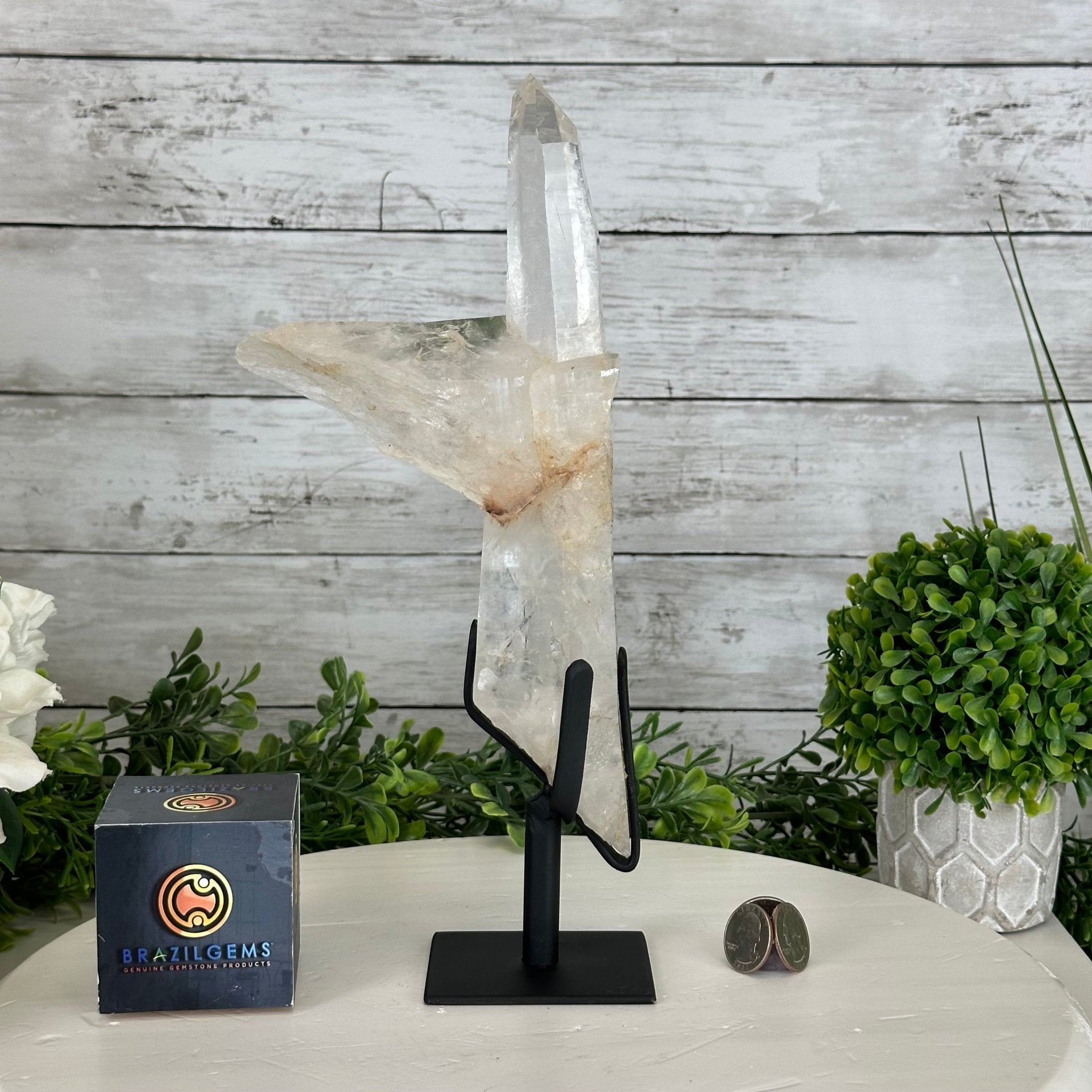 Super Quality Clear Quartz Point on a Metal Stand, 3 lbs & 12.1" Tall #3121CQ-003 - Brazil GemsBrazil GemsSuper Quality Clear Quartz Point on a Metal Stand, 3 lbs & 12.1" Tall #3121CQ-003Crystal Points3121CQ-003