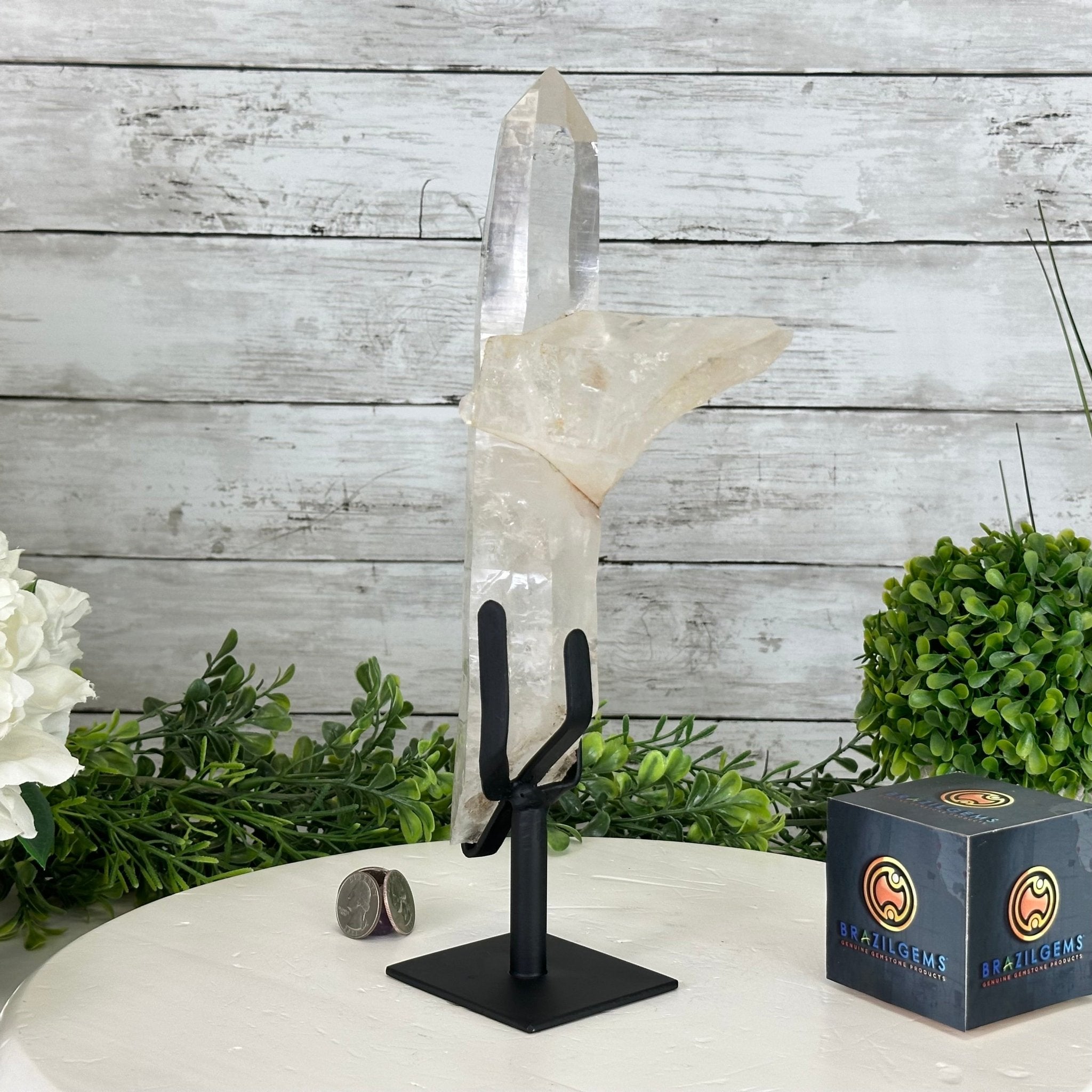 Super Quality Clear Quartz Point on a Metal Stand, 3 lbs & 12.1" Tall #3121CQ-003 - Brazil GemsBrazil GemsSuper Quality Clear Quartz Point on a Metal Stand, 3 lbs & 12.1" Tall #3121CQ-003Crystal Points3121CQ-003
