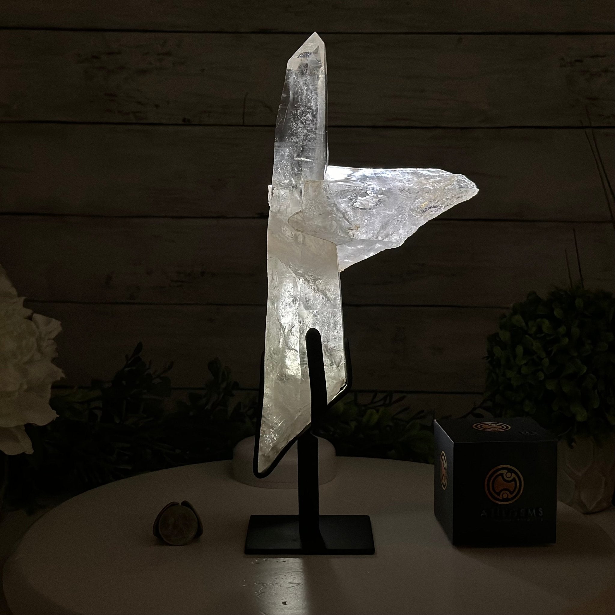 Super Quality Clear Quartz Point on a Metal Stand, 3 lbs & 12.1" Tall #3121CQ-003 - Brazil GemsBrazil GemsSuper Quality Clear Quartz Point on a Metal Stand, 3 lbs & 12.1" Tall #3121CQ-003Crystal Points3121CQ-003