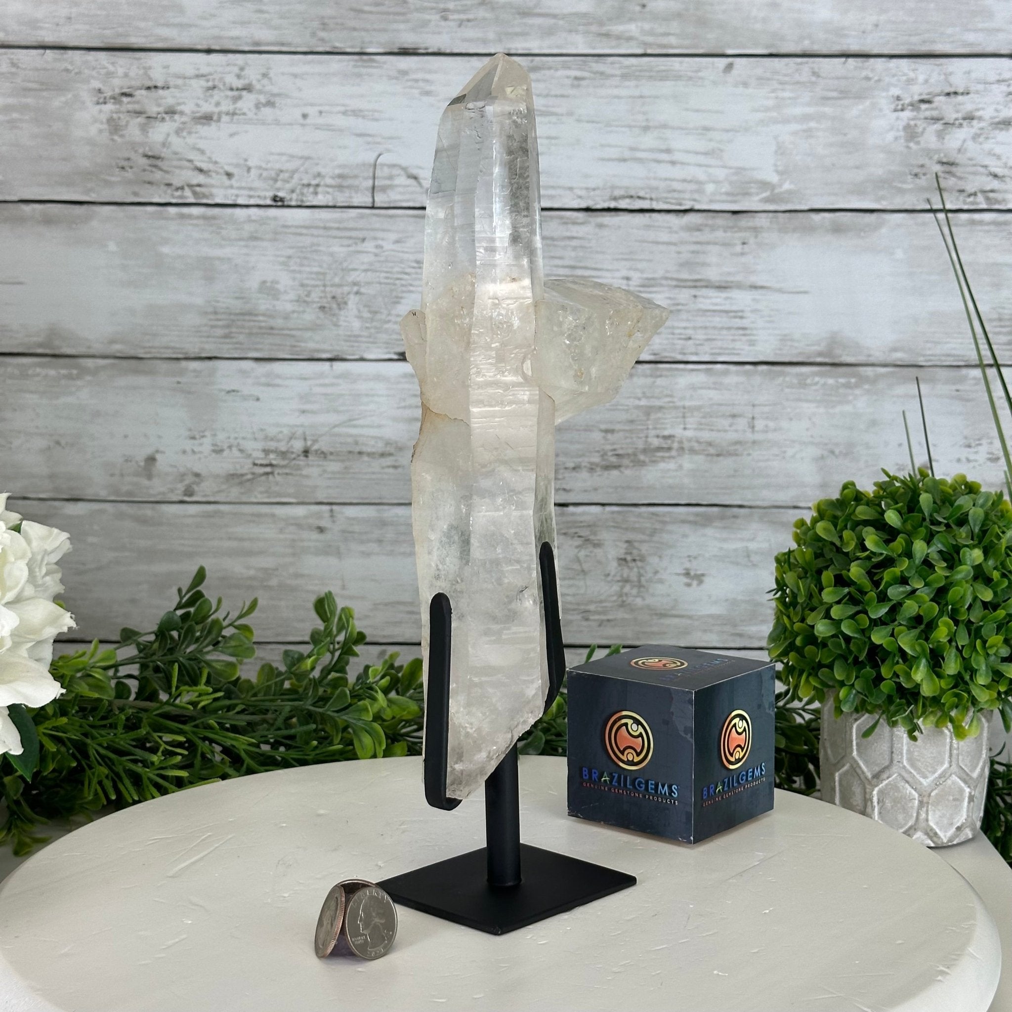 Super Quality Clear Quartz Point on a Metal Stand, 3 lbs & 12.1" Tall #3121CQ-003 - Brazil GemsBrazil GemsSuper Quality Clear Quartz Point on a Metal Stand, 3 lbs & 12.1" Tall #3121CQ-003Crystal Points3121CQ-003