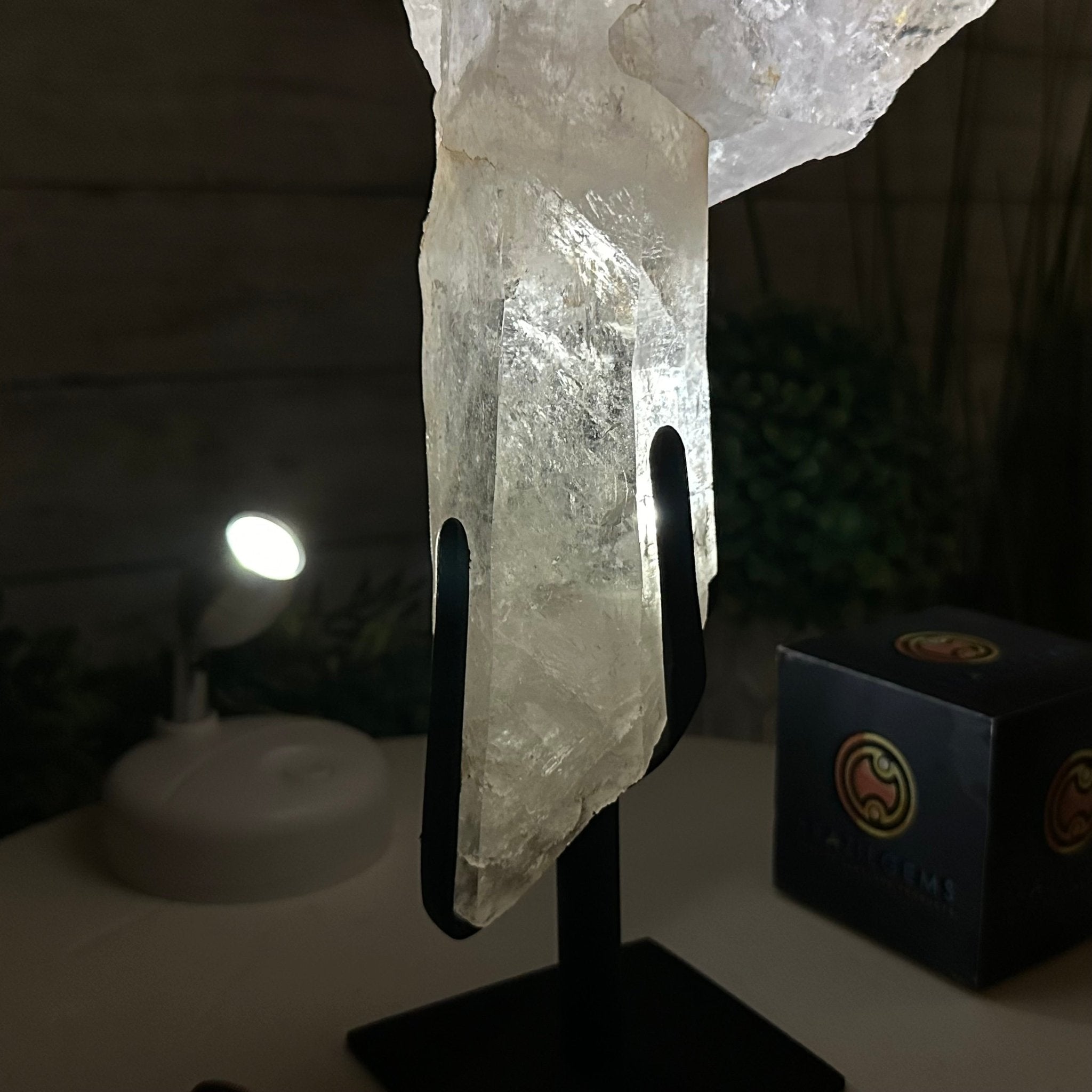Super Quality Clear Quartz Point on a Metal Stand, 3 lbs & 12.1" Tall #3121CQ-003 - Brazil GemsBrazil GemsSuper Quality Clear Quartz Point on a Metal Stand, 3 lbs & 12.1" Tall #3121CQ-003Crystal Points3121CQ-003