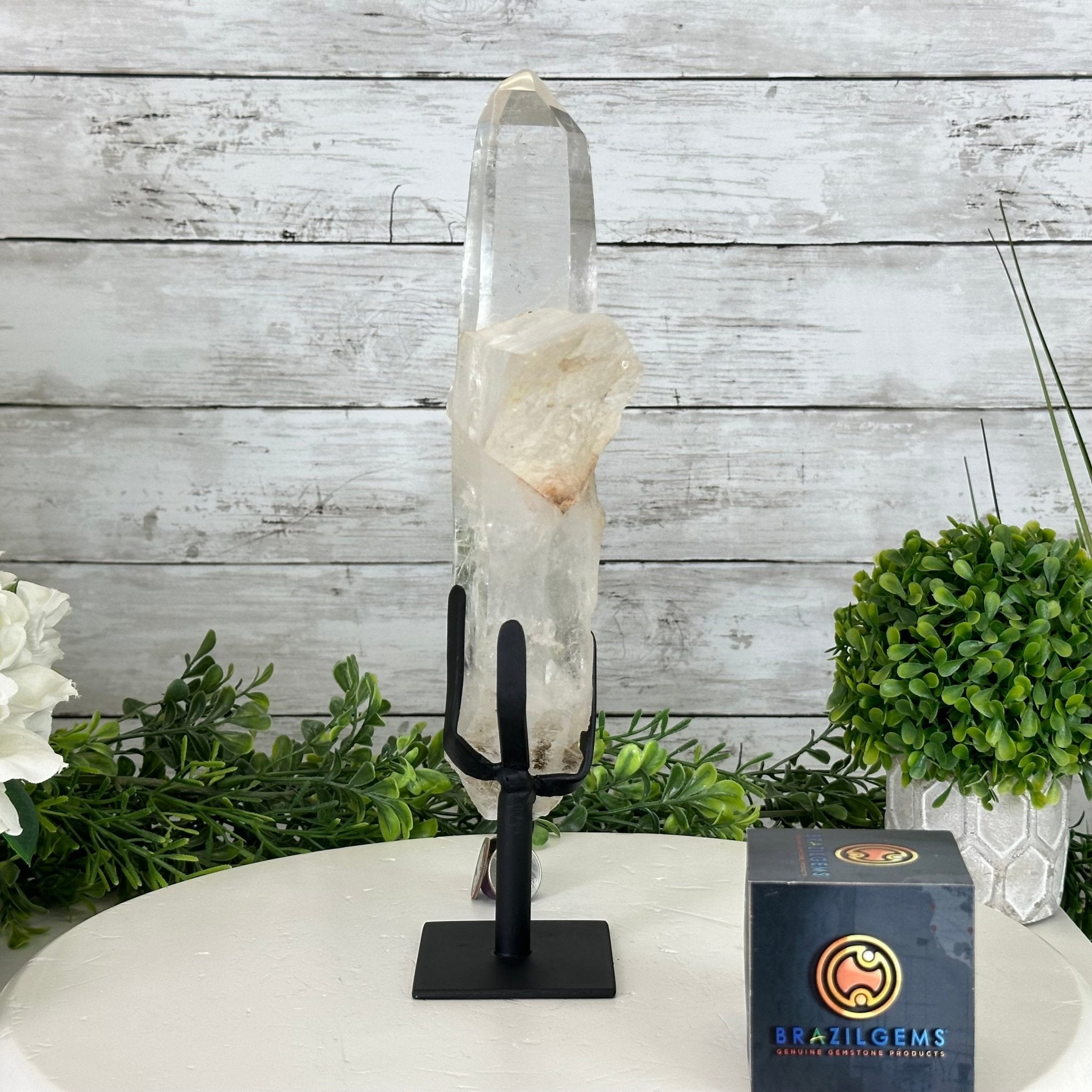 Super Quality Clear Quartz Point on a Metal Stand, 3 lbs & 12.1" Tall #3121CQ-003 - Brazil GemsBrazil GemsSuper Quality Clear Quartz Point on a Metal Stand, 3 lbs & 12.1" Tall #3121CQ-003Crystal Points3121CQ-003