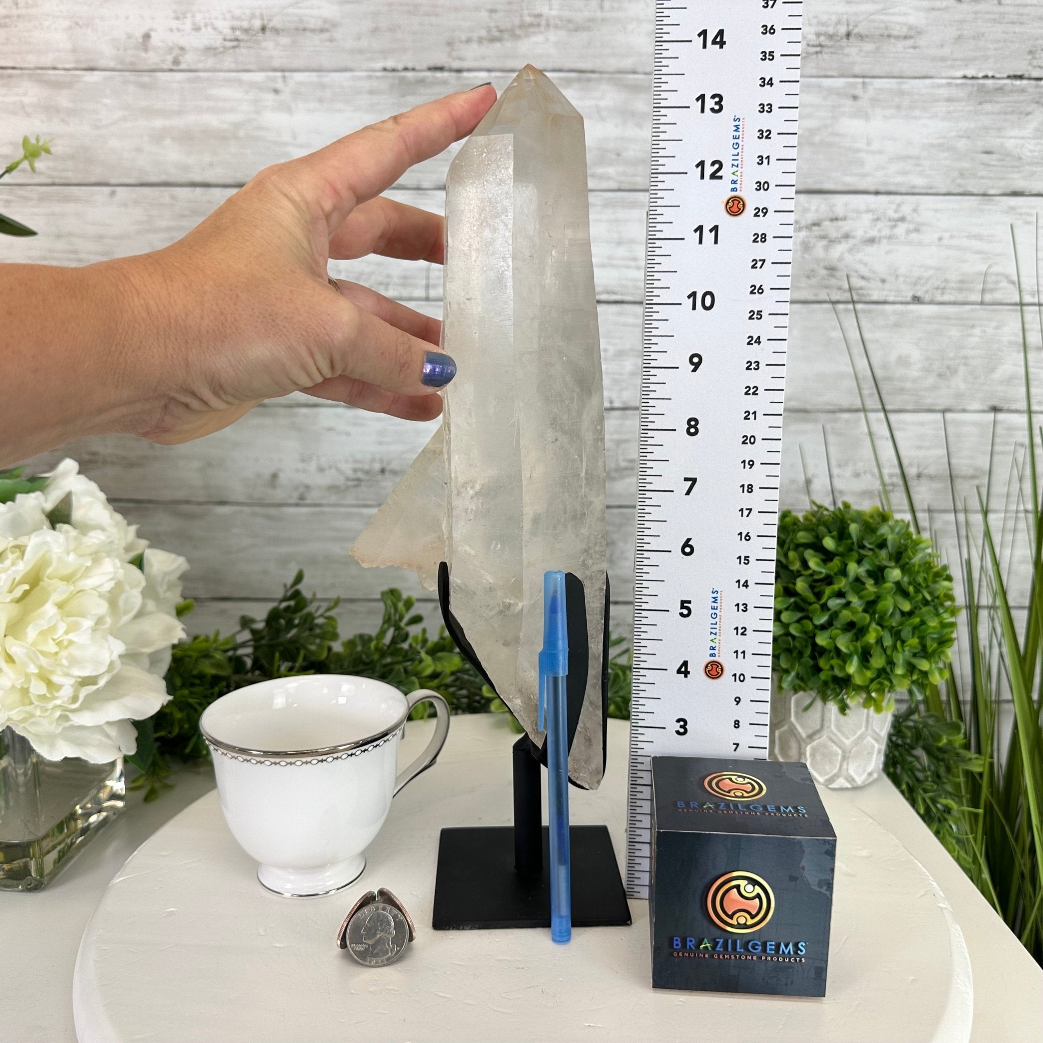 Super Quality Clear Quartz Point on a Metal Stand, 5.5 lbs & 13.5" Tall #3121CQ-008 - Brazil GemsBrazil GemsSuper Quality Clear Quartz Point on a Metal Stand, 5.5 lbs & 13.5" Tall #3121CQ-008Crystal Points3121CQ-008