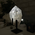 Super Quality Clear Quartz Point on a Metal Stand, 6 lbs & 9.1" Tall #3121CQ-009 - Brazil GemsBrazil GemsSuper Quality Clear Quartz Point on a Metal Stand, 6 lbs & 9.1" Tall #3121CQ-009Crystal Points3121CQ-009