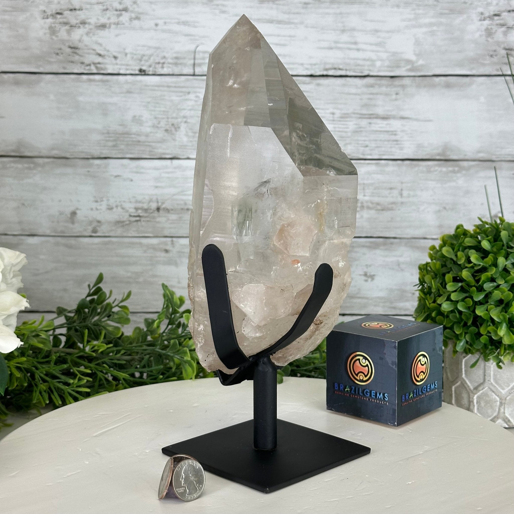 Super Quality Clear Quartz Point on a Metal Stand, 7.9 lbs & 11.4" Tall #3121CQ-010 - Brazil GemsBrazil GemsSuper Quality Clear Quartz Point on a Metal Stand, 7.9 lbs & 11.4" Tall #3121CQ-010Crystal Points3121CQ-010