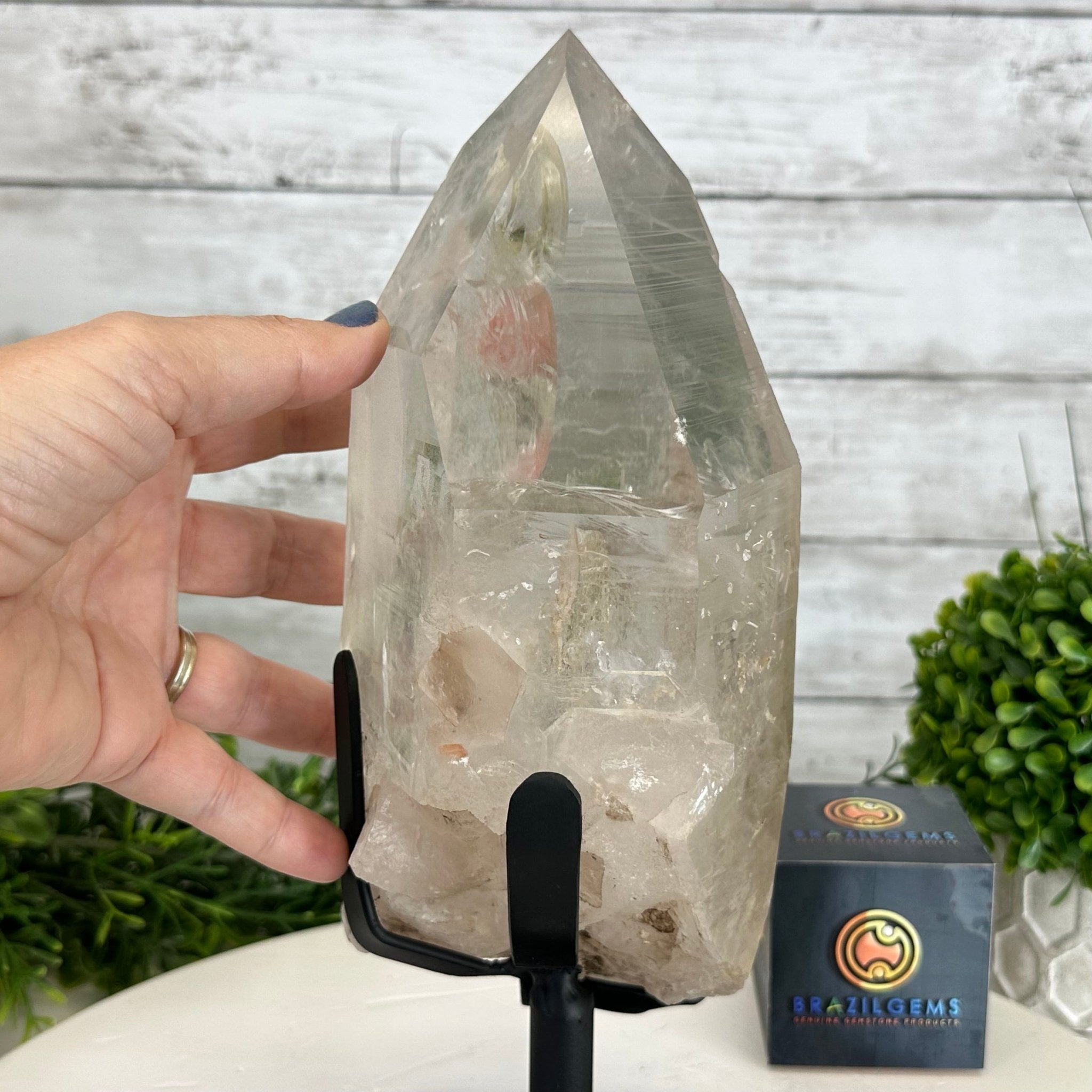 Super Quality Clear Quartz Point on a Metal Stand, 7.9 lbs & 11.4" Tall #3121CQ-010 - Brazil GemsBrazil GemsSuper Quality Clear Quartz Point on a Metal Stand, 7.9 lbs & 11.4" Tall #3121CQ-010Crystal Points3121CQ-010
