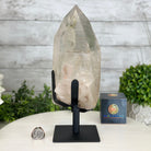 Super Quality Clear Quartz Point on a Metal Stand, 7.9 lbs & 11.4" Tall #3121CQ-010 - Brazil GemsBrazil GemsSuper Quality Clear Quartz Point on a Metal Stand, 7.9 lbs & 11.4" Tall #3121CQ-010Crystal Points3121CQ-010
