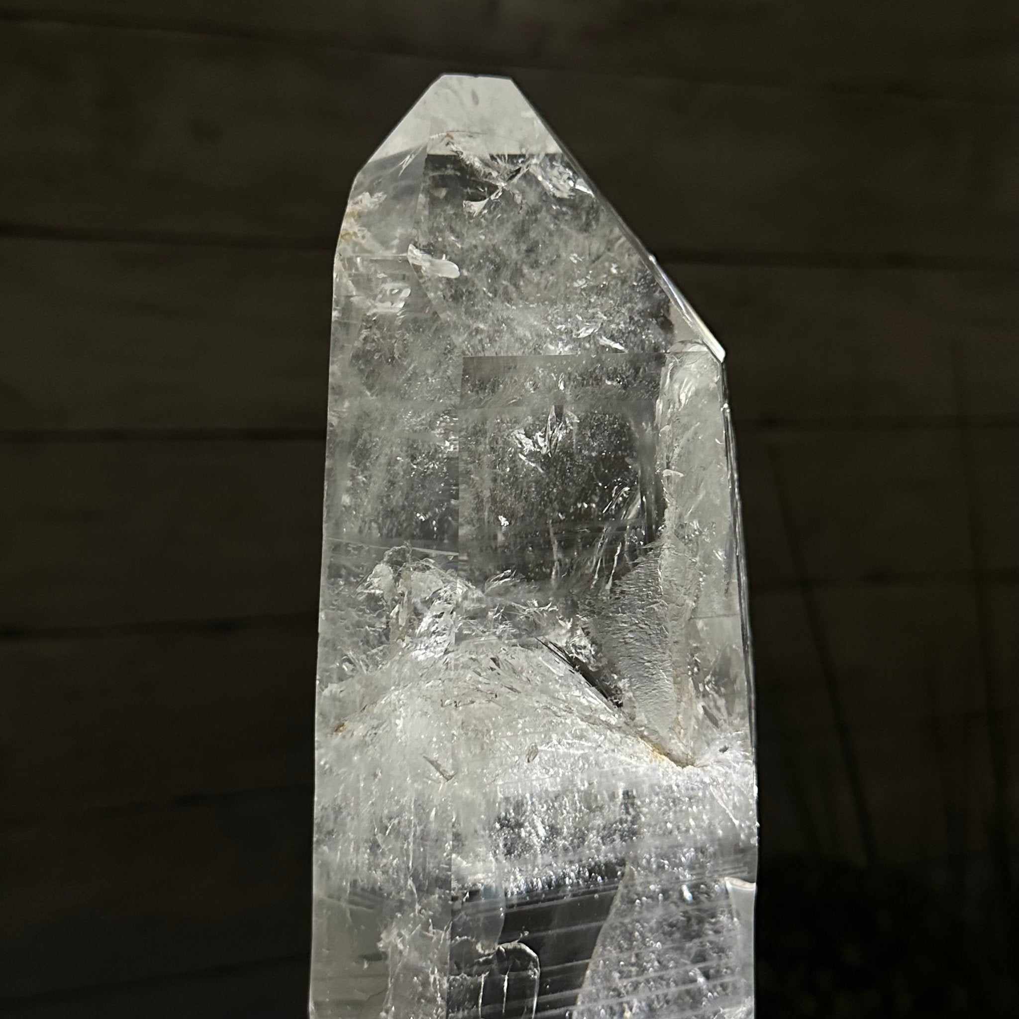Super Quality Clear Quartz Point on a Metal Stand, 8.9 lbs & 14.9" Tall #3121CQ-011 - Brazil GemsBrazil GemsSuper Quality Clear Quartz Point on a Metal Stand, 8.9 lbs & 14.9" Tall #3121CQ-011Crystal Points3121CQ-011