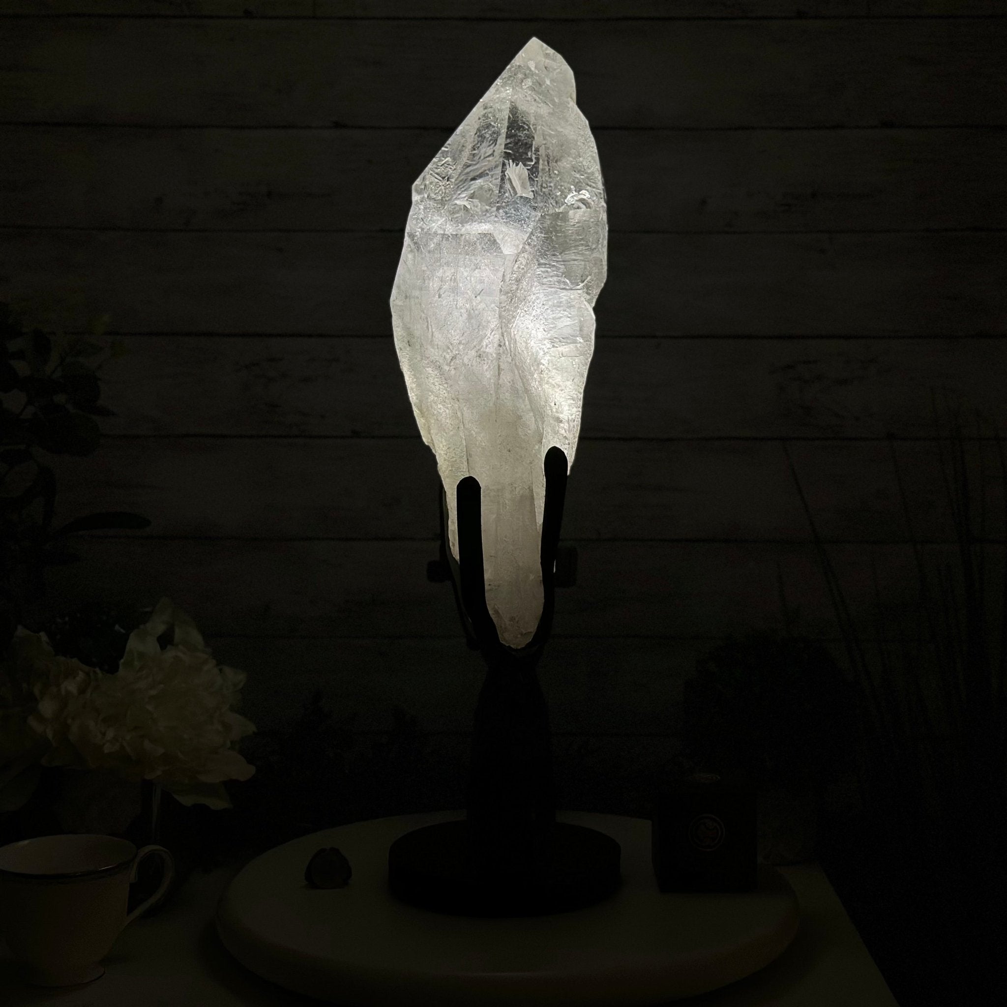 Super Quality Clear Quartz Point on a Rotating Stand, 16.5 lbs & 21.6" Tall #3120CQ-004 - Brazil GemsBrazil GemsSuper Quality Clear Quartz Point on a Rotating Stand, 16.5 lbs & 21.6" Tall #3120CQ-004Crystal Points3120CQ-004