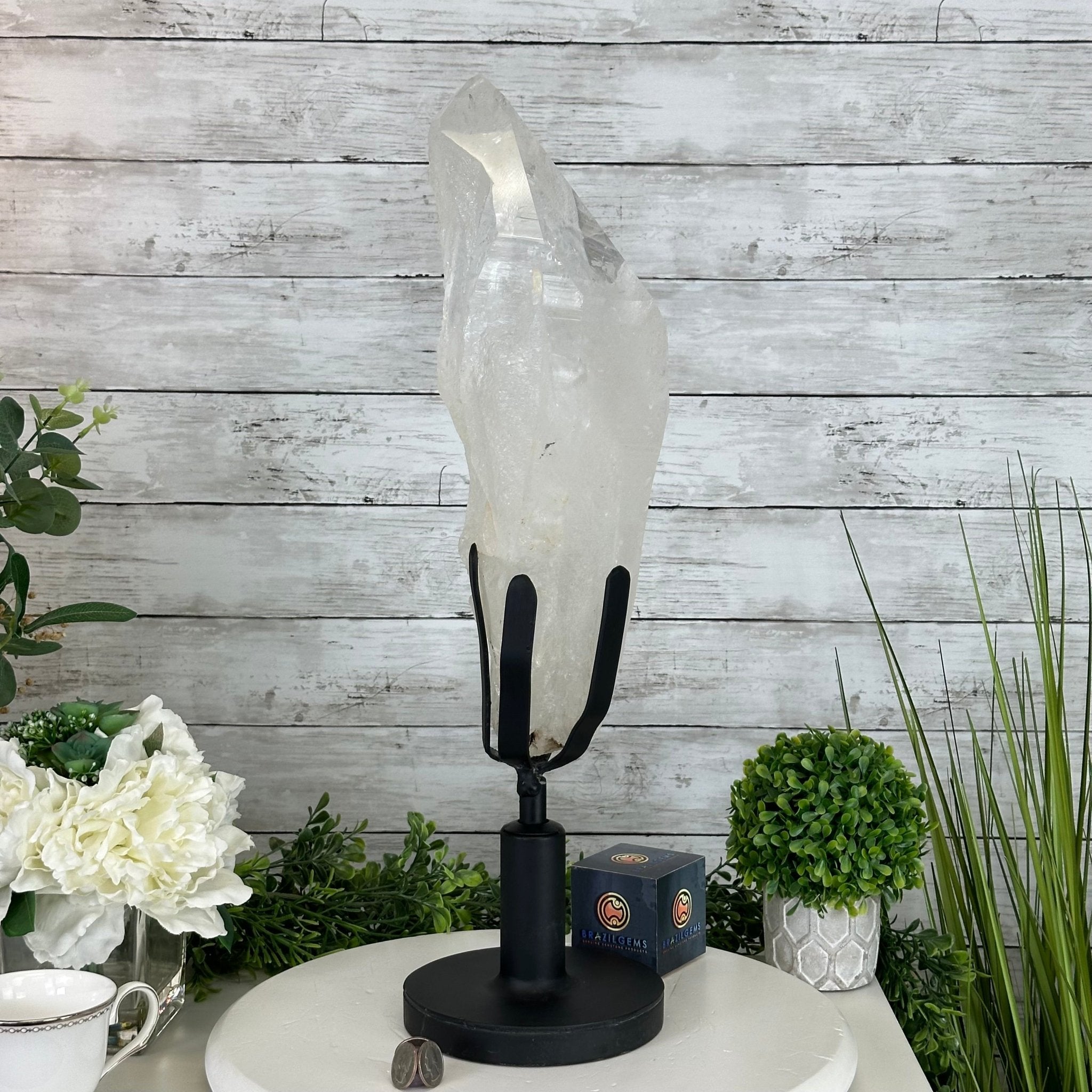 Super Quality Clear Quartz Point on a Rotating Stand, 16.5 lbs & 21.6" Tall #3120CQ-004 - Brazil GemsBrazil GemsSuper Quality Clear Quartz Point on a Rotating Stand, 16.5 lbs & 21.6" Tall #3120CQ-004Crystal Points3120CQ-004