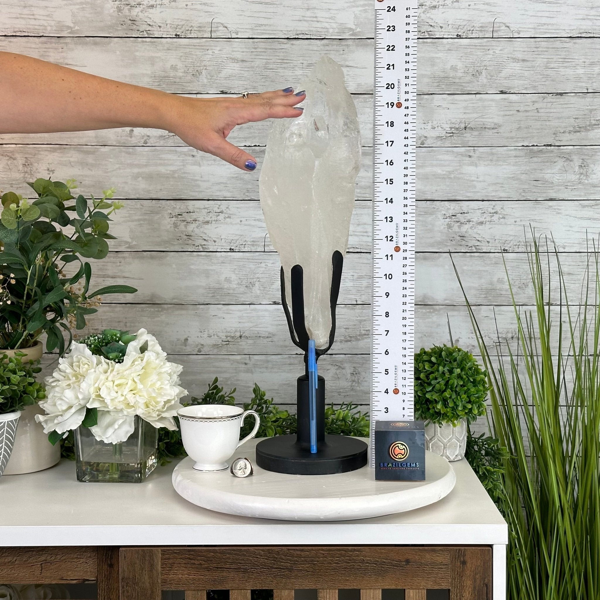 Super Quality Clear Quartz Point on a Rotating Stand, 16.5 lbs & 21.6" Tall #3120CQ-004 - Brazil GemsBrazil GemsSuper Quality Clear Quartz Point on a Rotating Stand, 16.5 lbs & 21.6" Tall #3120CQ-004Crystal Points3120CQ-004