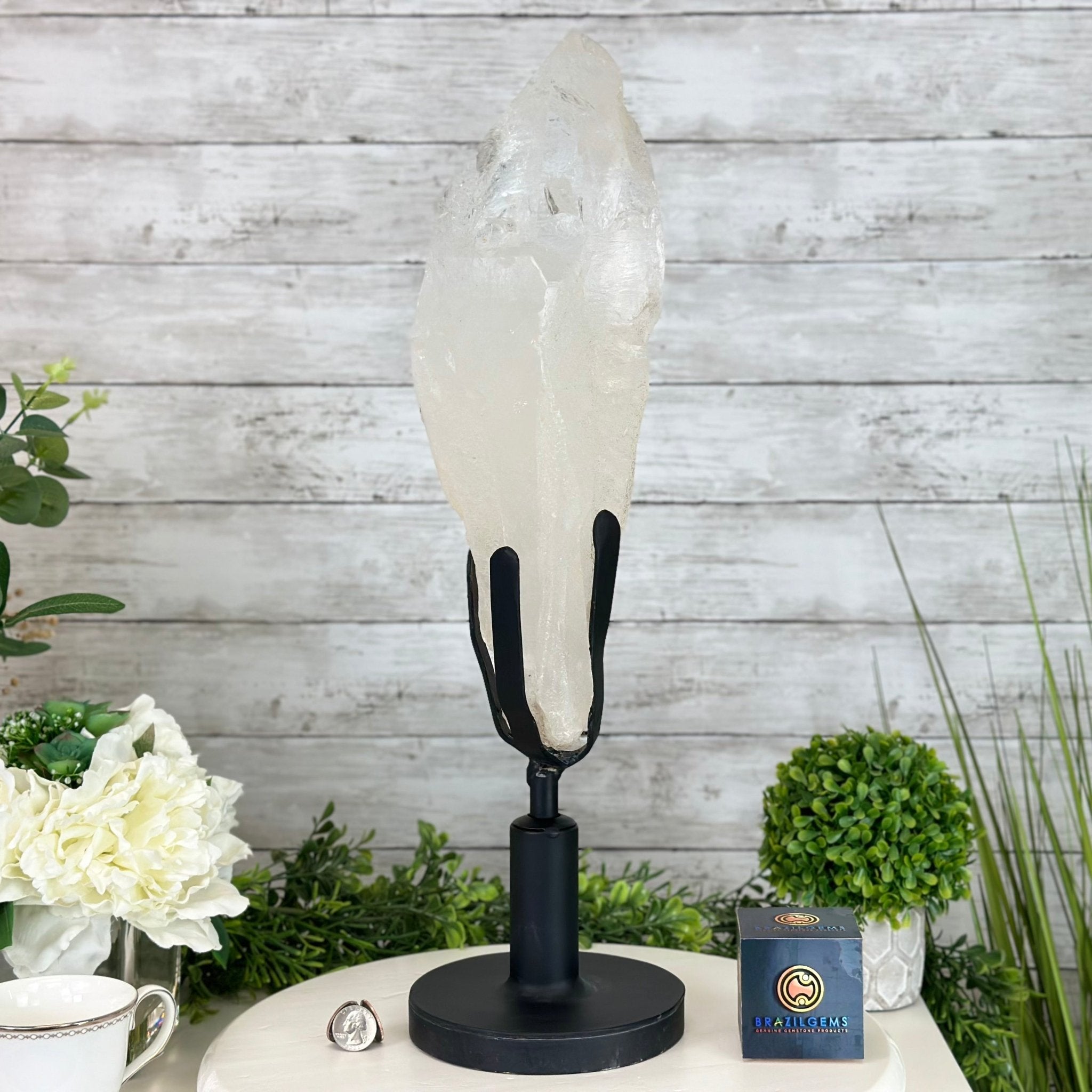 Super Quality Clear Quartz Point on a Rotating Stand, 16.5 lbs & 21.6" Tall #3120CQ-004 - Brazil GemsBrazil GemsSuper Quality Clear Quartz Point on a Rotating Stand, 16.5 lbs & 21.6" Tall #3120CQ-004Crystal Points3120CQ-004