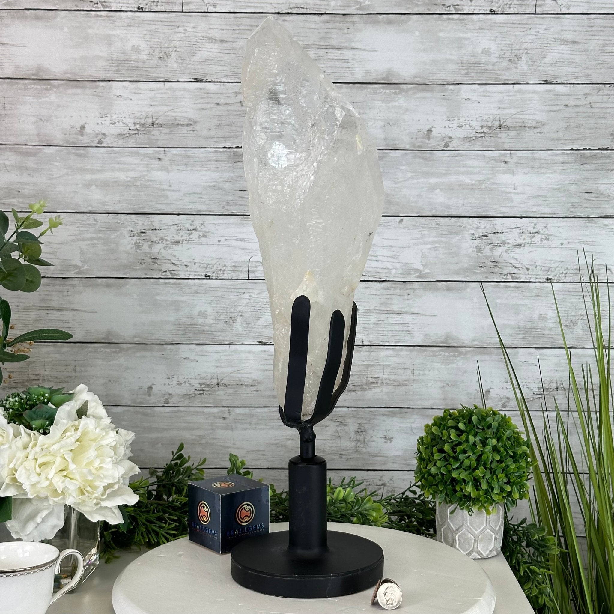 Super Quality Clear Quartz Point on a Rotating Stand, 16.5 lbs & 21.6" Tall #3120CQ-004 - Brazil GemsBrazil GemsSuper Quality Clear Quartz Point on a Rotating Stand, 16.5 lbs & 21.6" Tall #3120CQ-004Crystal Points3120CQ-004