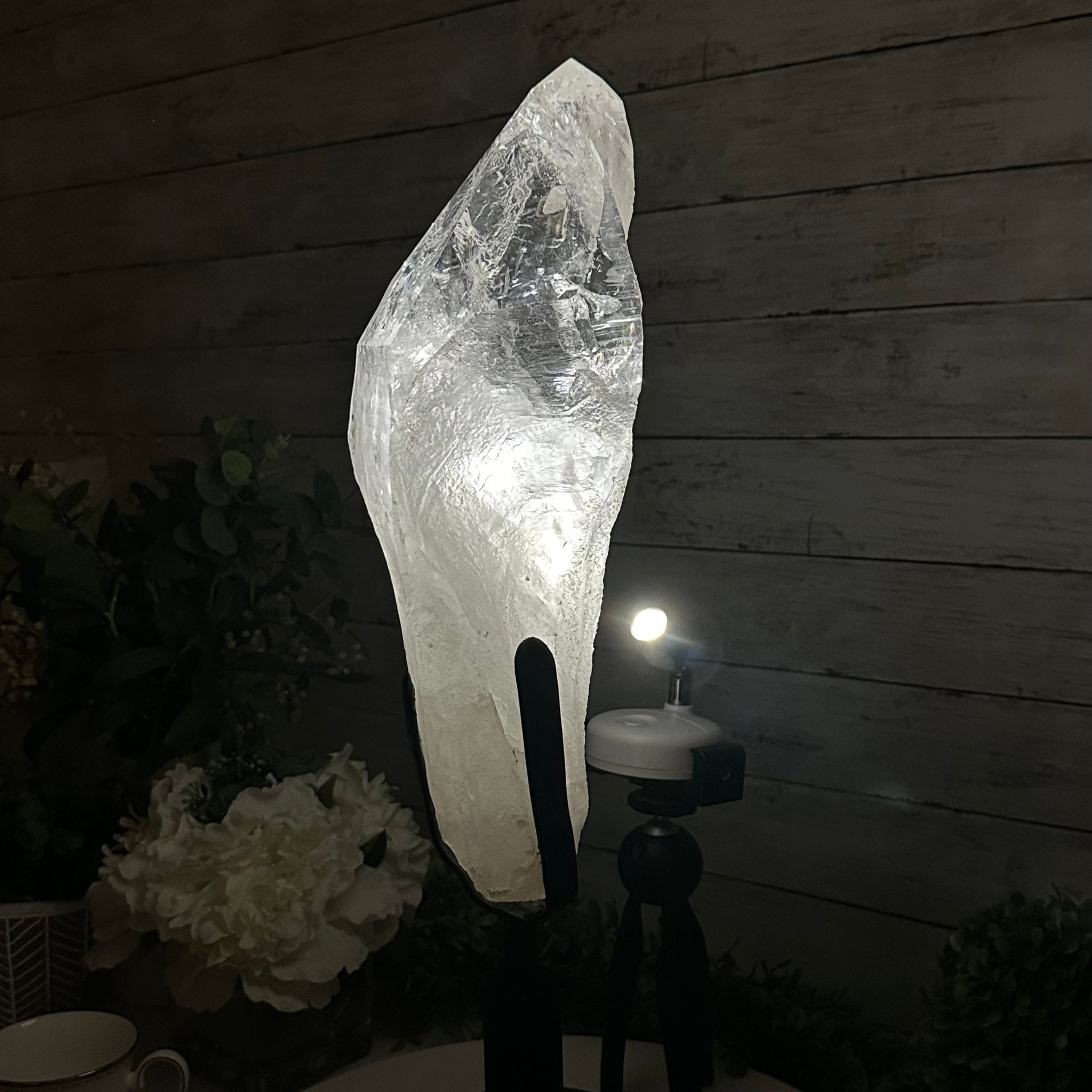Super Quality Clear Quartz Point on a Rotating Stand, 16.5 lbs & 21.6" Tall #3120CQ-004 - Brazil GemsBrazil GemsSuper Quality Clear Quartz Point on a Rotating Stand, 16.5 lbs & 21.6" Tall #3120CQ-004Crystal Points3120CQ-004