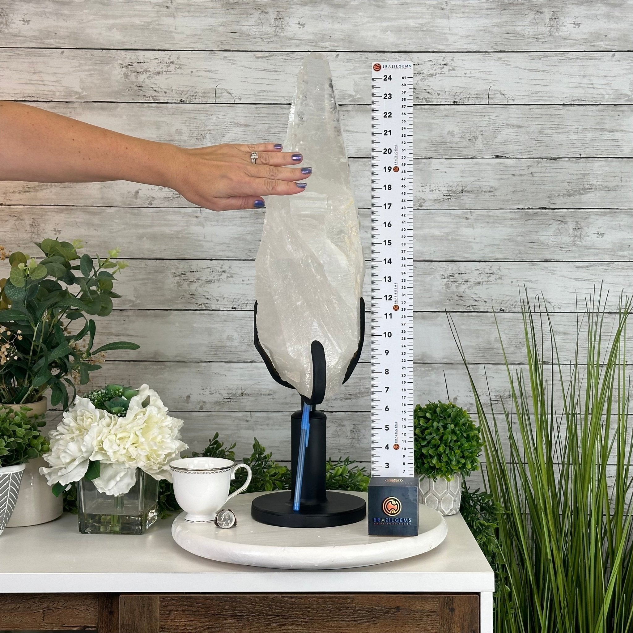 Super Quality Clear Quartz Point on a Rotating Stand, 28.9 lbs & 25.4" Tall #3120CQ-006 - Brazil GemsBrazil GemsSuper Quality Clear Quartz Point on a Rotating Stand, 28.9 lbs & 25.4" Tall #3120CQ-006Crystal Points3120CQ-006