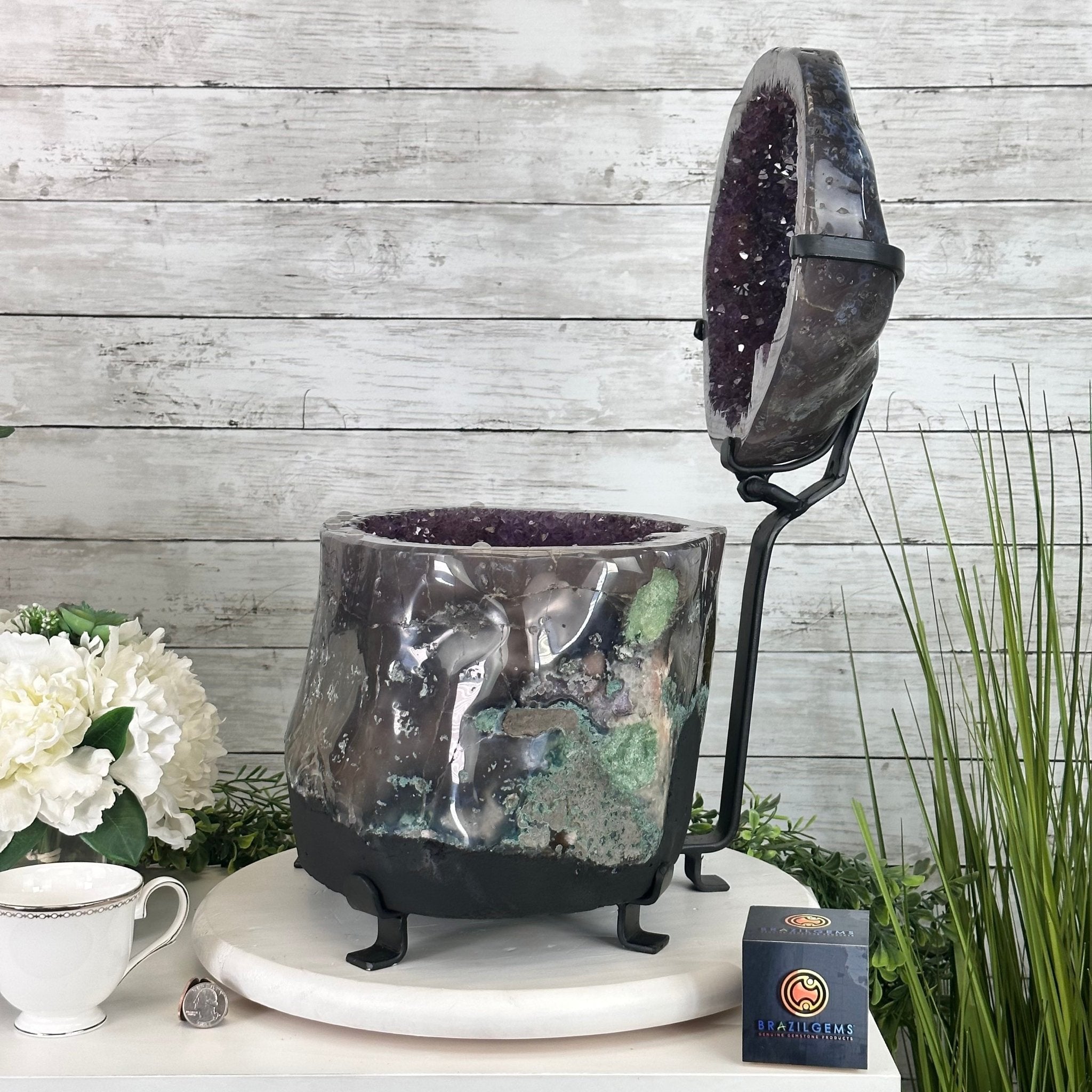 Super Quality Polished Amethyst "Jewelry Box", Clam Shell style Lid, 63 lbs & 20" tall, Model #5656-0014 by Brazil Gems - Brazil GemsBrazil GemsSuper Quality Polished Amethyst "Jewelry Box", Clam Shell style Lid, 63 lbs & 20" tall, Model #5656-0014 by Brazil GemsGeode Jewelry Boxes5656-0014