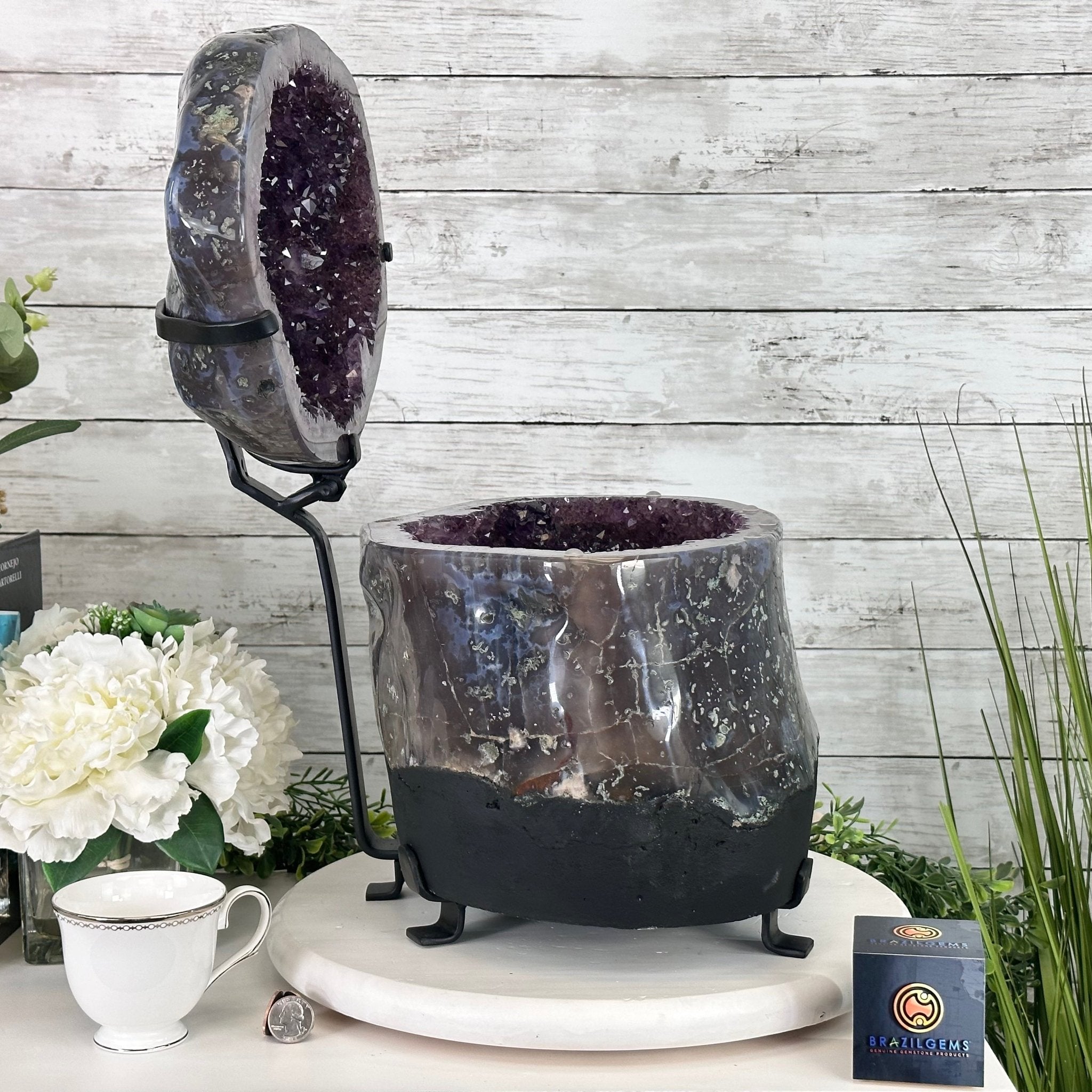 Super Quality Polished Amethyst "Jewelry Box", Clam Shell style Lid, 63 lbs & 20" tall, Model #5656-0014 by Brazil Gems - Brazil GemsBrazil GemsSuper Quality Polished Amethyst "Jewelry Box", Clam Shell style Lid, 63 lbs & 20" tall, Model #5656-0014 by Brazil GemsGeode Jewelry Boxes5656-0014