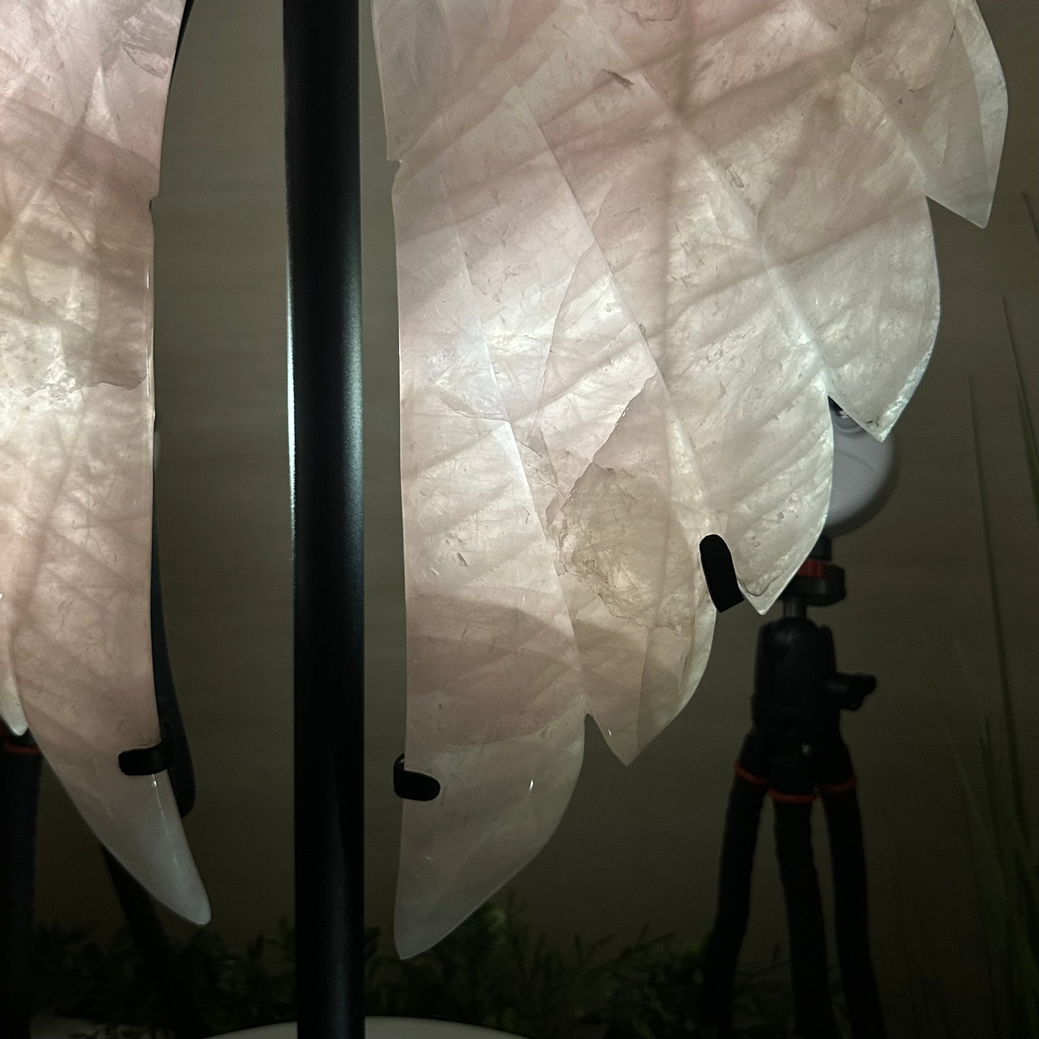 Super Quality Rose Quartz Angel Wings on a Metal Base, 29.7 lbs & 26.2" Tall #4444RQ - 001 - Brazil GemsBrazil GemsSuper Quality Rose Quartz Angel Wings on a Metal Base, 29.7 lbs & 26.2" Tall #4444RQ - 001Carved Angel Wings4444RQ - 001