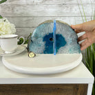 Teal Dyed Brazilian Agate Stone Bookends, 12.3 lbs & 5.6" tall Model #5151TL-023 by Brazil Gems - Brazil GemsBrazil GemsTeal Dyed Brazilian Agate Stone Bookends, 12.3 lbs & 5.6" tall Model #5151TL-023 by Brazil GemsBookends5151TL-023