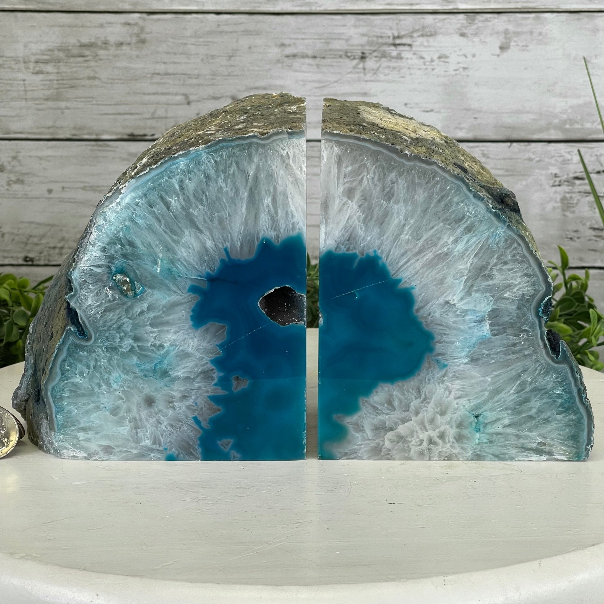 Teal Dyed Brazilian Agate Stone Bookends, 12.3 lbs & 5.6" tall Model #5151TL-023 by Brazil Gems - Brazil GemsBrazil GemsTeal Dyed Brazilian Agate Stone Bookends, 12.3 lbs & 5.6" tall Model #5151TL-023 by Brazil GemsBookends5151TL-023