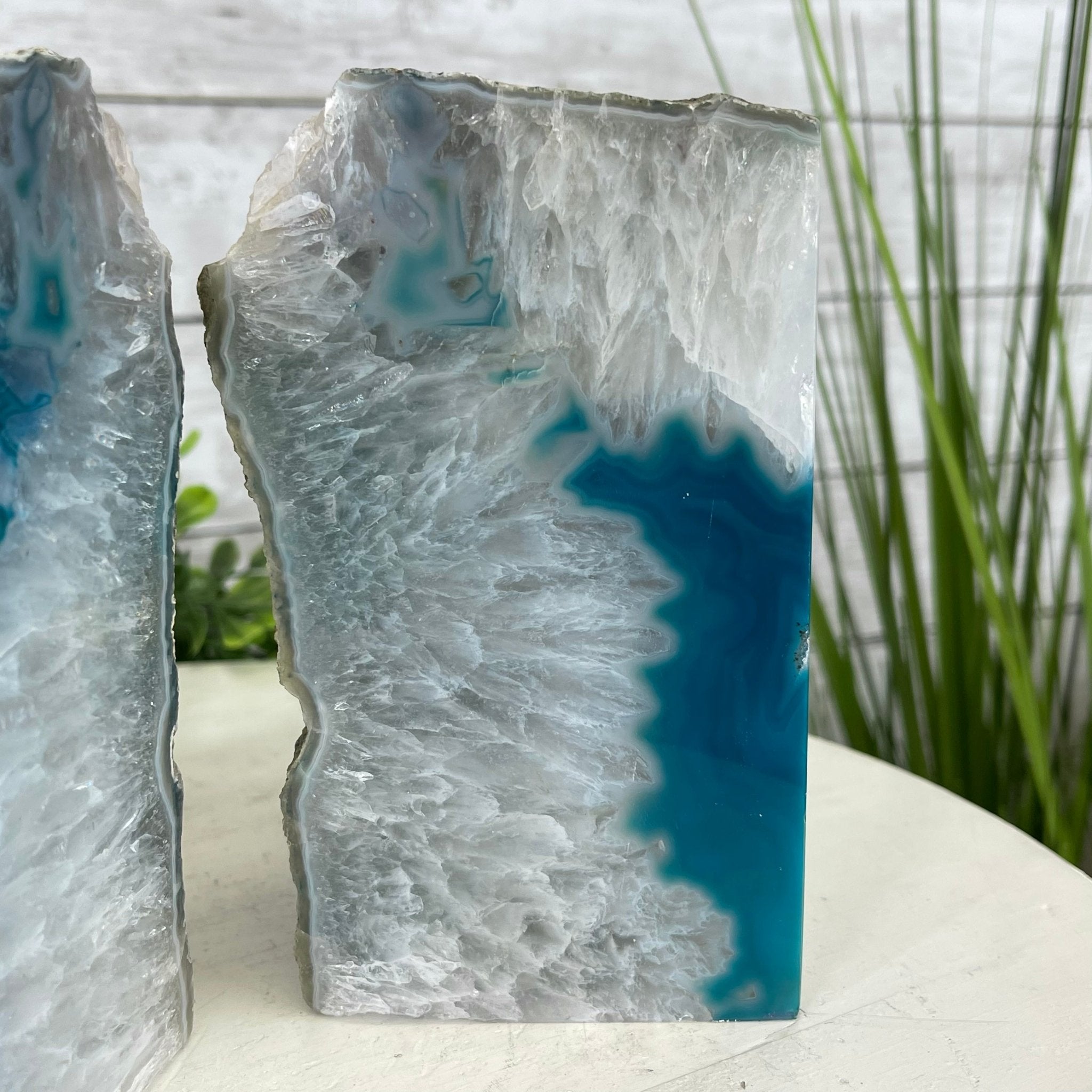 Teal Dyed Brazilian Agate Stone Bookends, 12.3 lbs & 5.6" tall Model #5151TL-023 by Brazil Gems - Brazil GemsBrazil GemsTeal Dyed Brazilian Agate Stone Bookends, 12.3 lbs & 5.6" tall Model #5151TL-023 by Brazil GemsBookends5151TL-023