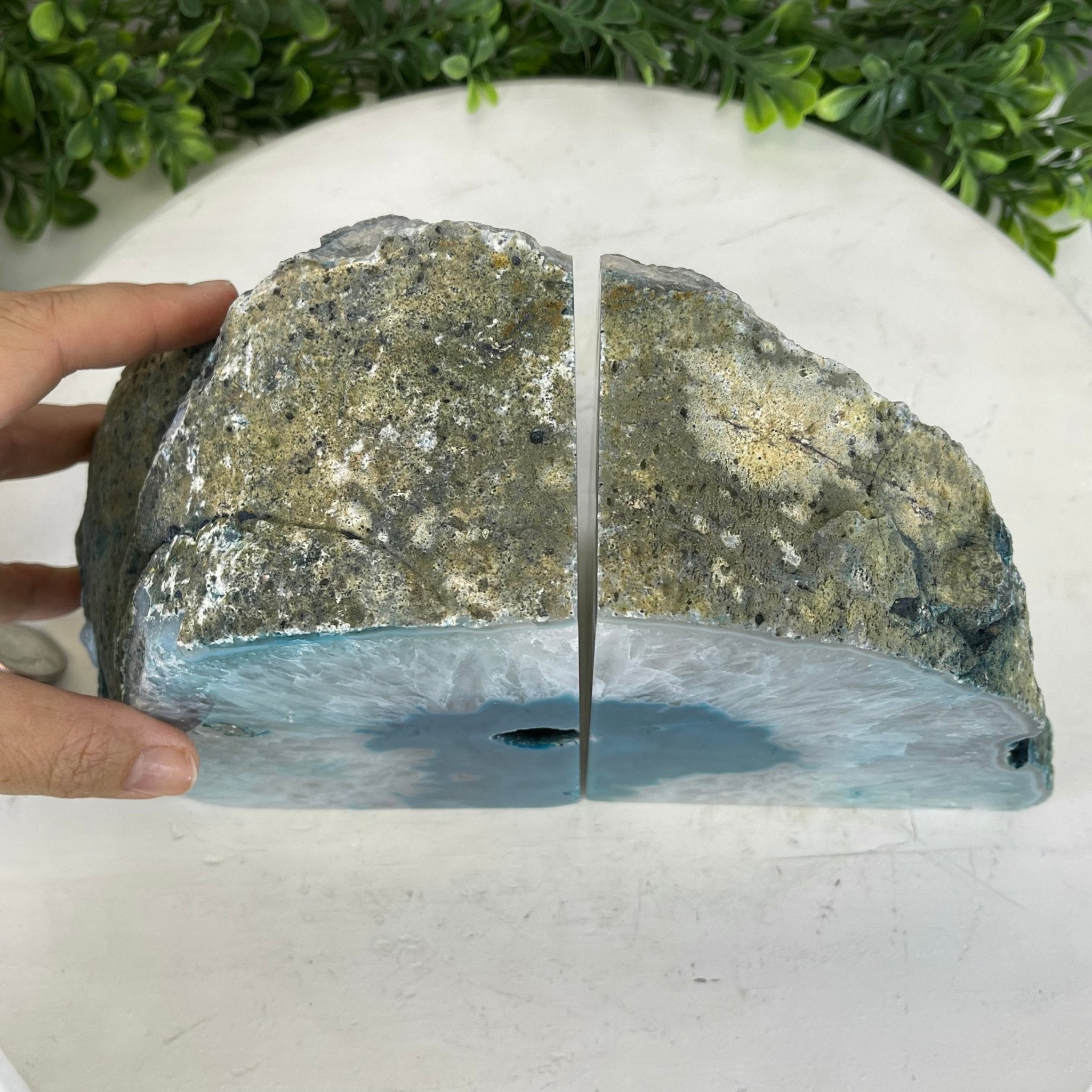 Teal Dyed Brazilian Agate Stone Bookends, 12.3 lbs & 5.6" tall Model #5151TL-023 by Brazil Gems - Brazil GemsBrazil GemsTeal Dyed Brazilian Agate Stone Bookends, 12.3 lbs & 5.6" tall Model #5151TL-023 by Brazil GemsBookends5151TL-023