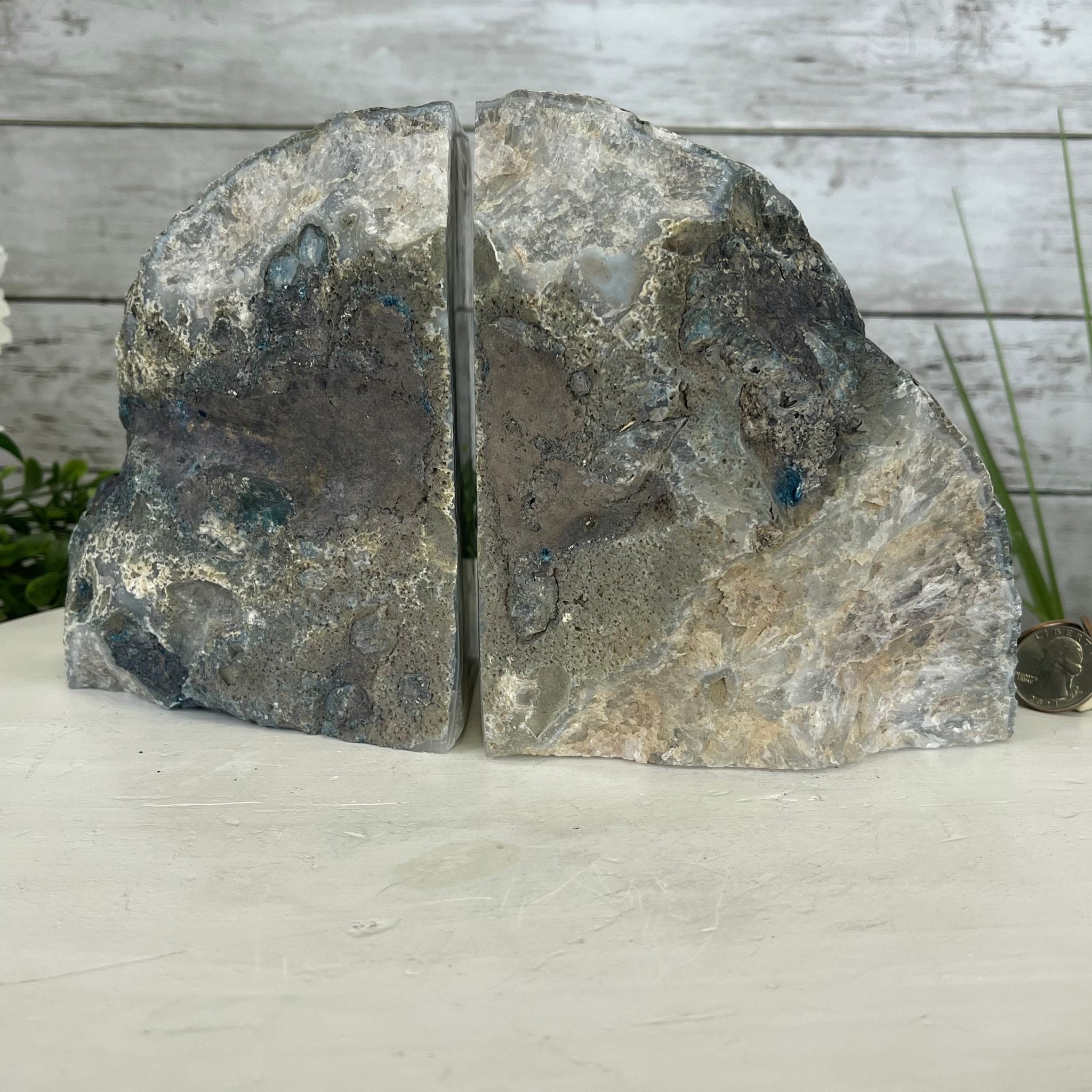 Teal Dyed Brazilian Agate Stone Bookends, 12.3 lbs & 5.6" tall Model #5151TL-023 by Brazil Gems - Brazil GemsBrazil GemsTeal Dyed Brazilian Agate Stone Bookends, 12.3 lbs & 5.6" tall Model #5151TL-023 by Brazil GemsBookends5151TL-023