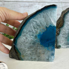 Teal Dyed Brazilian Agate Stone Bookends, 9.4 lbs & 5.3" tall Model #5151TL-021 by Brazil Gems - Brazil GemsBrazil GemsTeal Dyed Brazilian Agate Stone Bookends, 9.4 lbs & 5.3" tall Model #5151TL-021 by Brazil GemsBookends5151TL-021