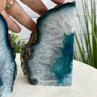 Teal Dyed Brazilian Agate Stone Bookends, 9.4 lbs & 5.3" tall Model #5151TL-021 by Brazil Gems - Brazil GemsBrazil GemsTeal Dyed Brazilian Agate Stone Bookends, 9.4 lbs & 5.3" tall Model #5151TL-021 by Brazil GemsBookends5151TL-021