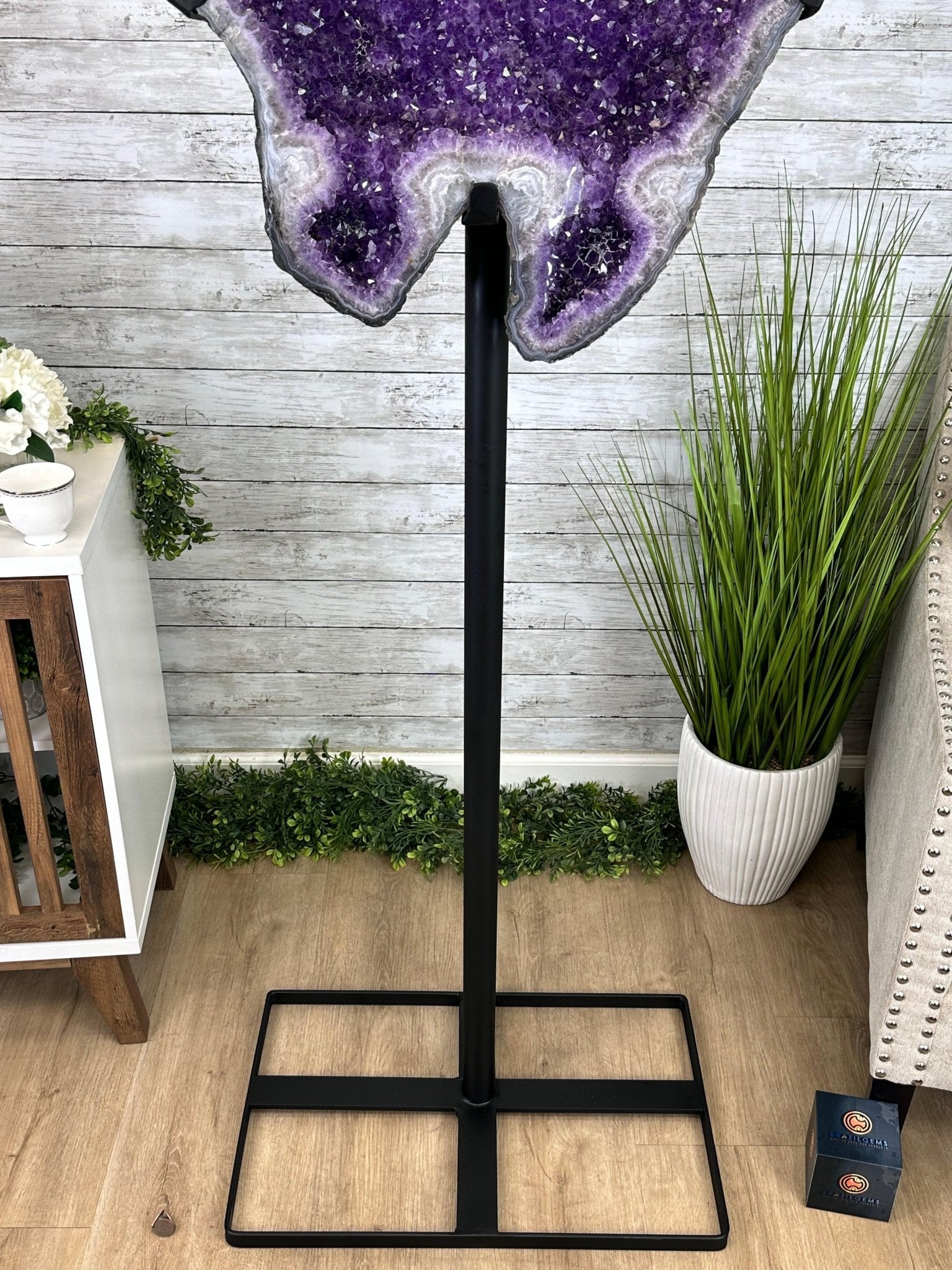 "The Bat" Amethyst Cluster, Metal Base, 163 lbs & 69" Tall #5491-0145 - Brazil GemsBrazil Gems"The Bat" Amethyst Cluster, Metal Base, 163 lbs & 69" Tall #5491-0145Clusters on Fixed Bases5491-0145