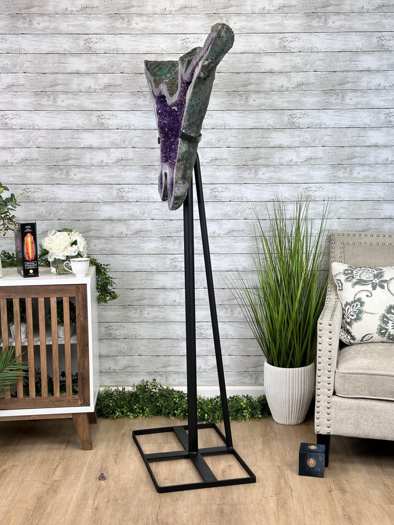 "The Bat" Amethyst Cluster, Metal Base, 163 lbs & 69" Tall #5491-0145 - Brazil GemsBrazil Gems"The Bat" Amethyst Cluster, Metal Base, 163 lbs & 69" Tall #5491-0145Clusters on Fixed Bases5491-0145