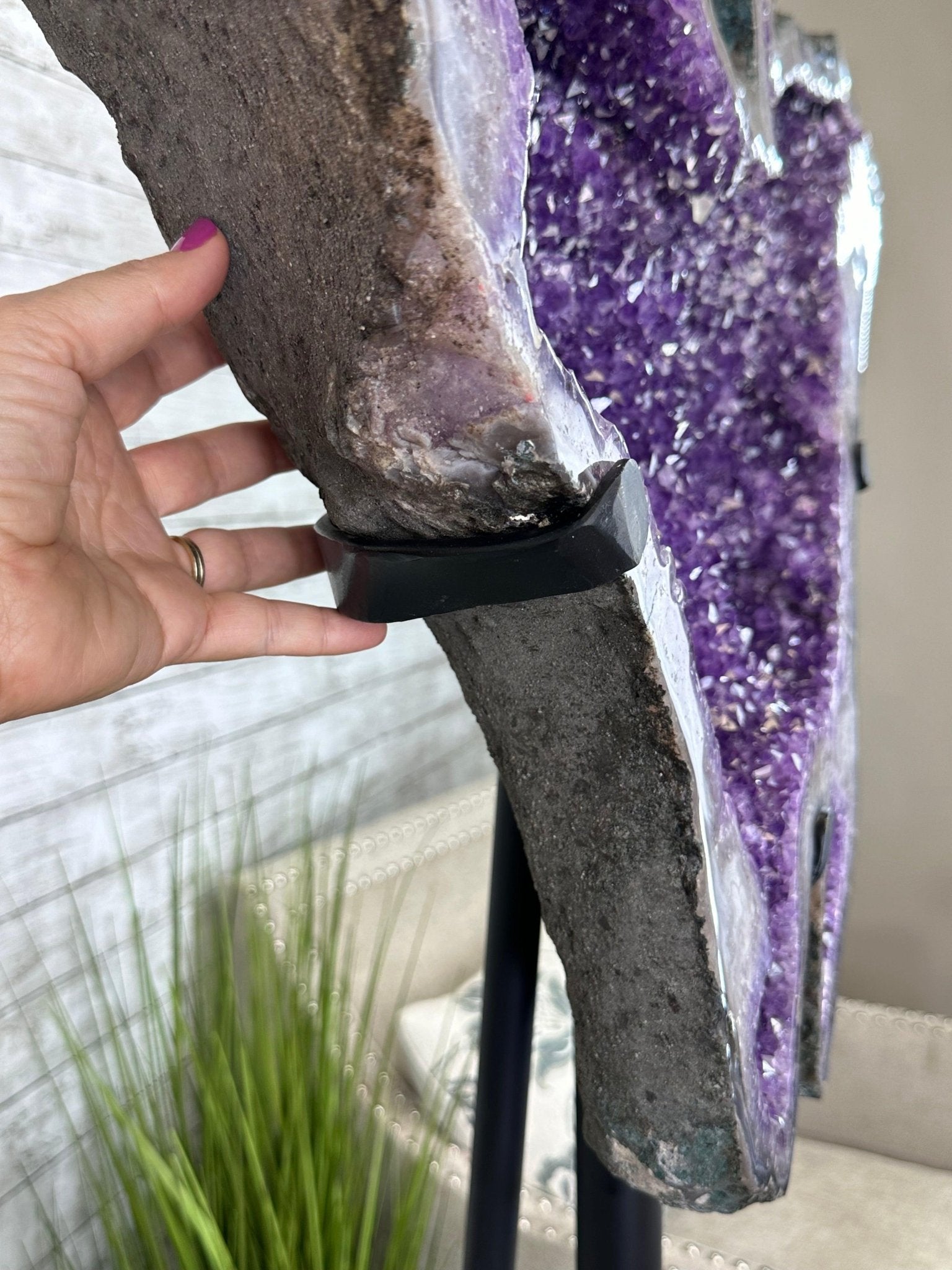 "The Bat" Amethyst Cluster, Metal Base, 163 lbs & 69" Tall #5491-0145 - Brazil GemsBrazil Gems"The Bat" Amethyst Cluster, Metal Base, 163 lbs & 69" Tall #5491-0145Clusters on Fixed Bases5491-0145