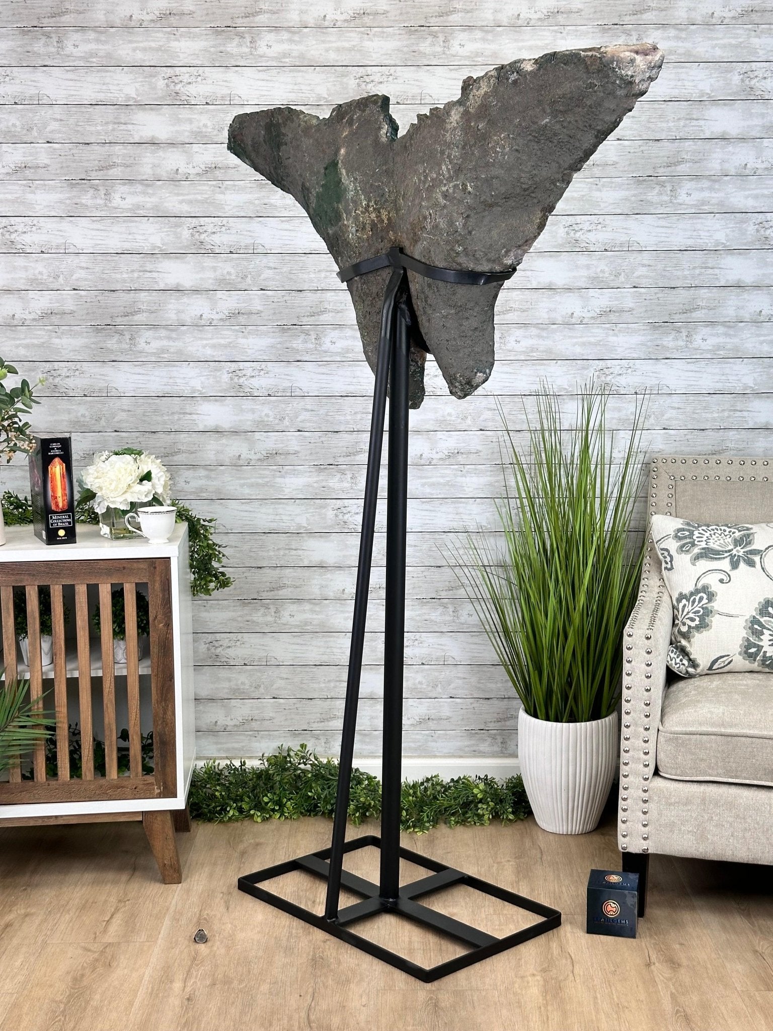 "The Bat" Amethyst Cluster, Metal Base, 163 lbs & 69" Tall #5491-0145 - Brazil GemsBrazil Gems"The Bat" Amethyst Cluster, Metal Base, 163 lbs & 69" Tall #5491-0145Clusters on Fixed Bases5491-0145