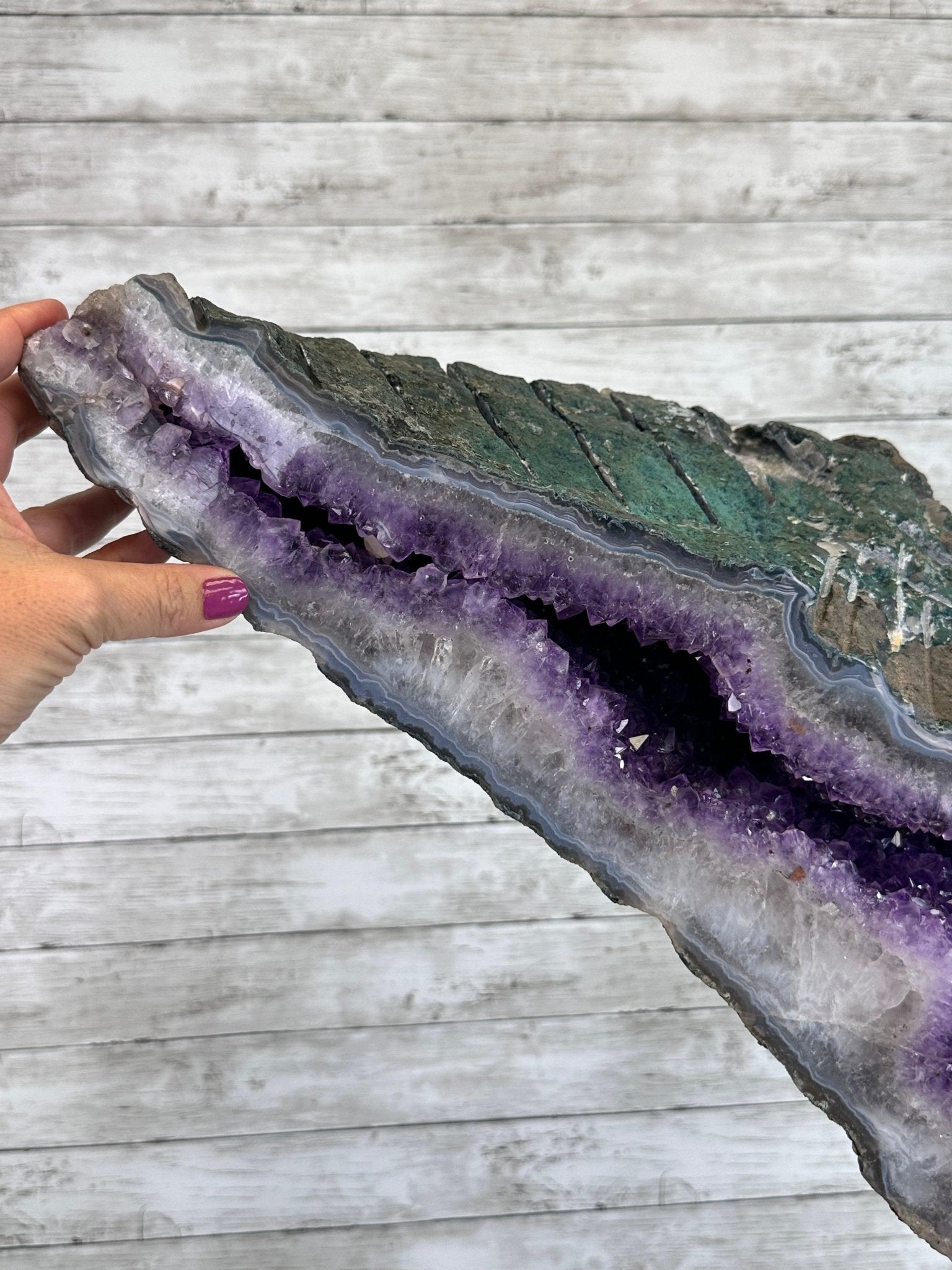 "The Bat" Amethyst Cluster, Metal Base, 163 lbs & 69" Tall #5491-0145 - Brazil GemsBrazil Gems"The Bat" Amethyst Cluster, Metal Base, 163 lbs & 69" Tall #5491-0145Clusters on Fixed Bases5491-0145