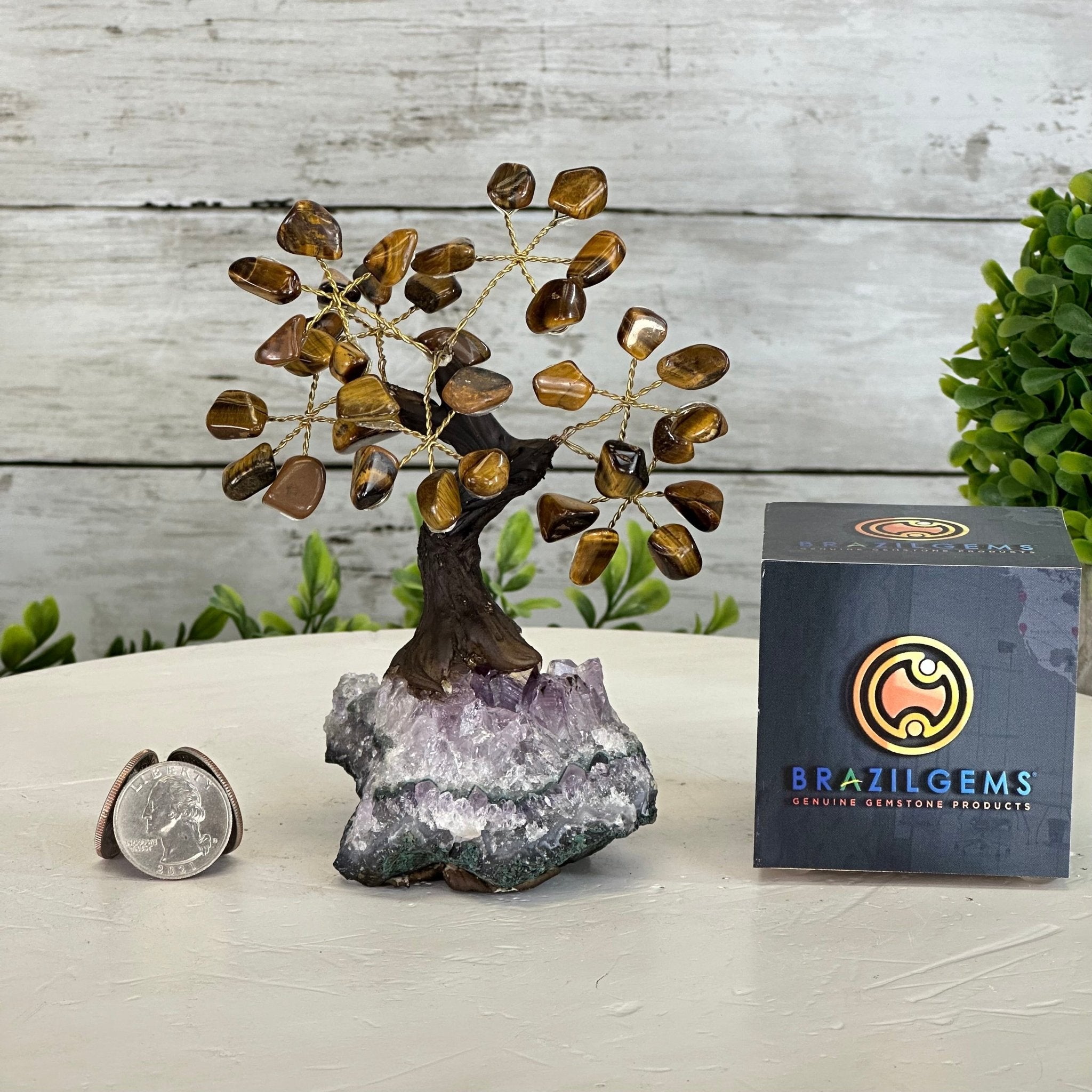 Tiger's Eye 5" Tall Handmade Gemstone Tree on a Crystal base, 35 Gems #5401TIGE - Brazil GemsBrazil GemsTiger's Eye 5" Tall Handmade Gemstone Tree on a Crystal base, 35 Gems #5401TIGEGemstone Trees5401TIGE