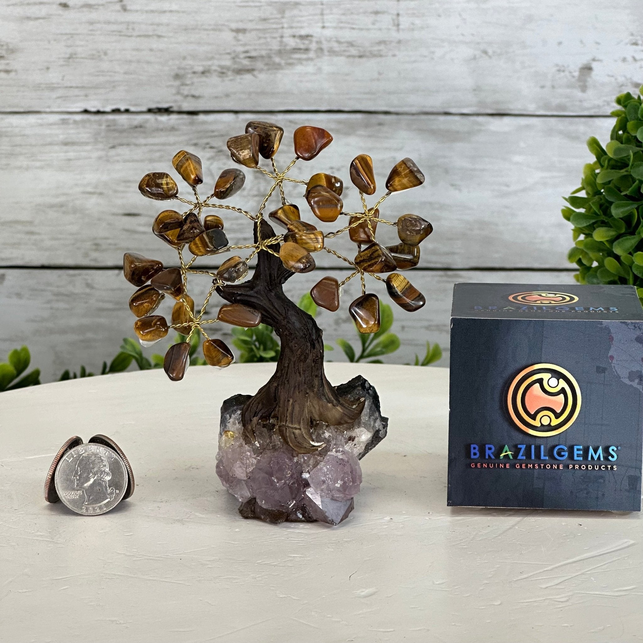 Tiger's Eye 5" Tall Handmade Gemstone Tree on a Crystal base, 35 Gems #5401TIGE - Brazil GemsBrazil GemsTiger's Eye 5" Tall Handmade Gemstone Tree on a Crystal base, 35 Gems #5401TIGEGemstone Trees5401TIGE