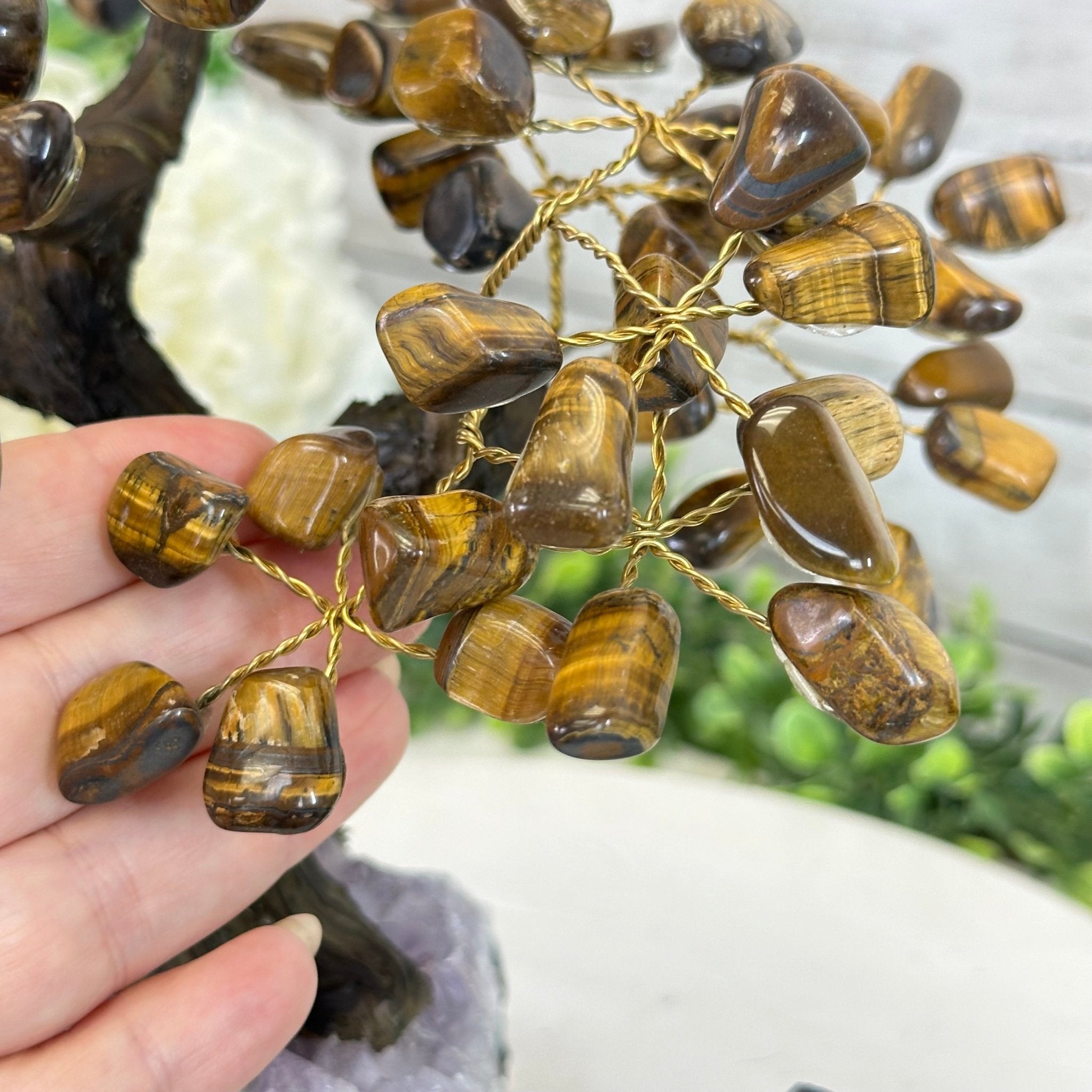 Tiger's Eye 9" Tall Handmade Gemstone Tree on a Crystal base, 120 Gems #5403TIGE - Brazil GemsBrazil GemsTiger's Eye 9" Tall Handmade Gemstone Tree on a Crystal base, 120 Gems #5403TIGEGemstone Trees5403TIGE