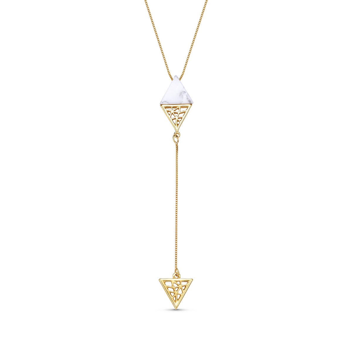 Triangular Plate Gemstone with Gold Design 18K Gold Plated Lariat Necklace - Brazil GemsBrazil GemsTriangular Plate Gemstone with Gold Design 18K Gold Plated Lariat NecklaceNecklace12GP6108 - 114