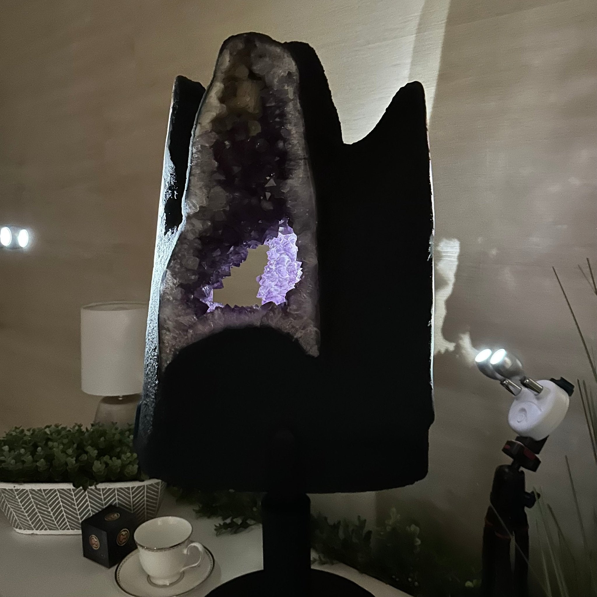 Unique Amethyst Cluster of 4 Cathedrals on a Rotating Stand, 125.7 lbs & 29.8" Tall #5492 - 0036 - Brazil GemsBrazil GemsUnique Amethyst Cluster of 4 Cathedrals on a Rotating Stand, 125.7 lbs & 29.8" Tall #5492 - 0036Clusters on Rotating Bases5492 - 0036