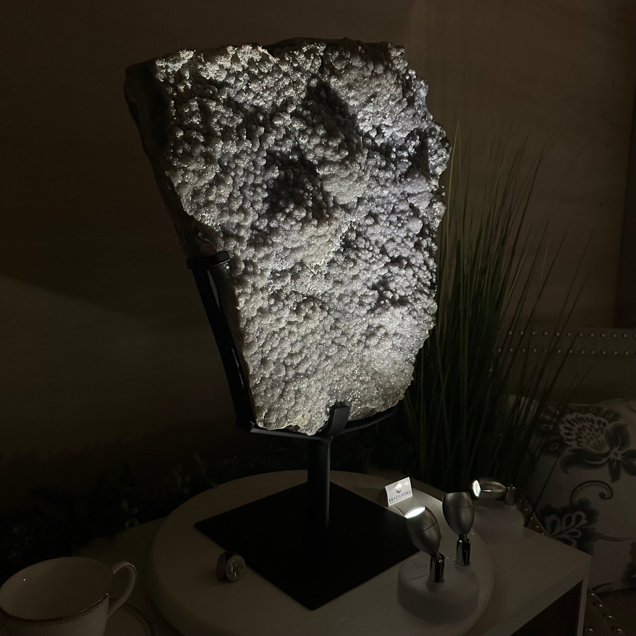 White Amethyst Cluster on a Metal Base, 45.3 lbs & 21.5" Tall, #5491 - 0246 - Brazil GemsBrazil GemsWhite Amethyst Cluster on a Metal Base, 45.3 lbs & 21.5" Tall, #5491 - 0246Clusters on Fixed Bases5491 - 0246