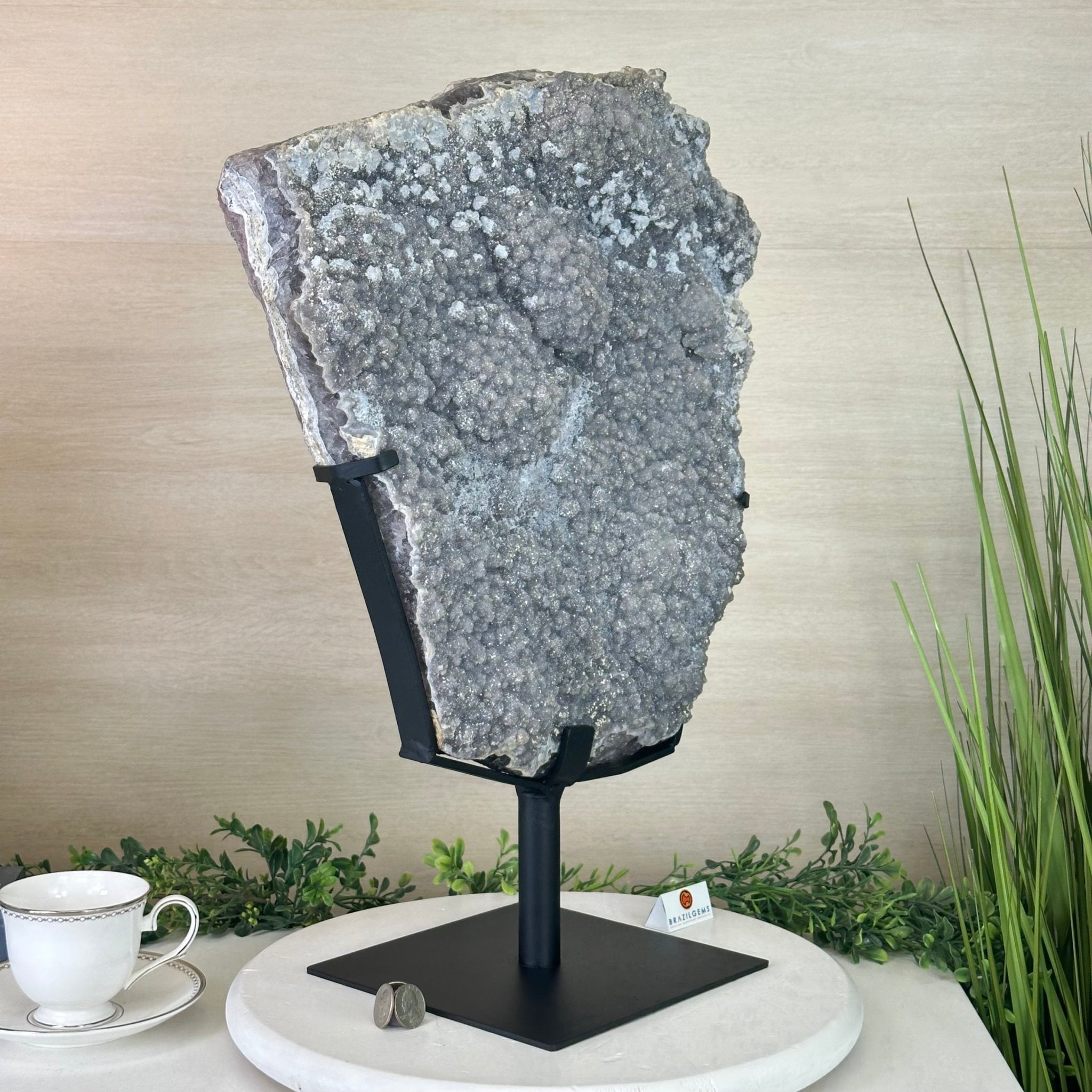 White Amethyst Cluster on a Metal Base, 45.3 lbs & 21.5" Tall, #5491 - 0246 - Brazil GemsBrazil GemsWhite Amethyst Cluster on a Metal Base, 45.3 lbs & 21.5" Tall, #5491 - 0246Clusters on Fixed Bases5491 - 0246