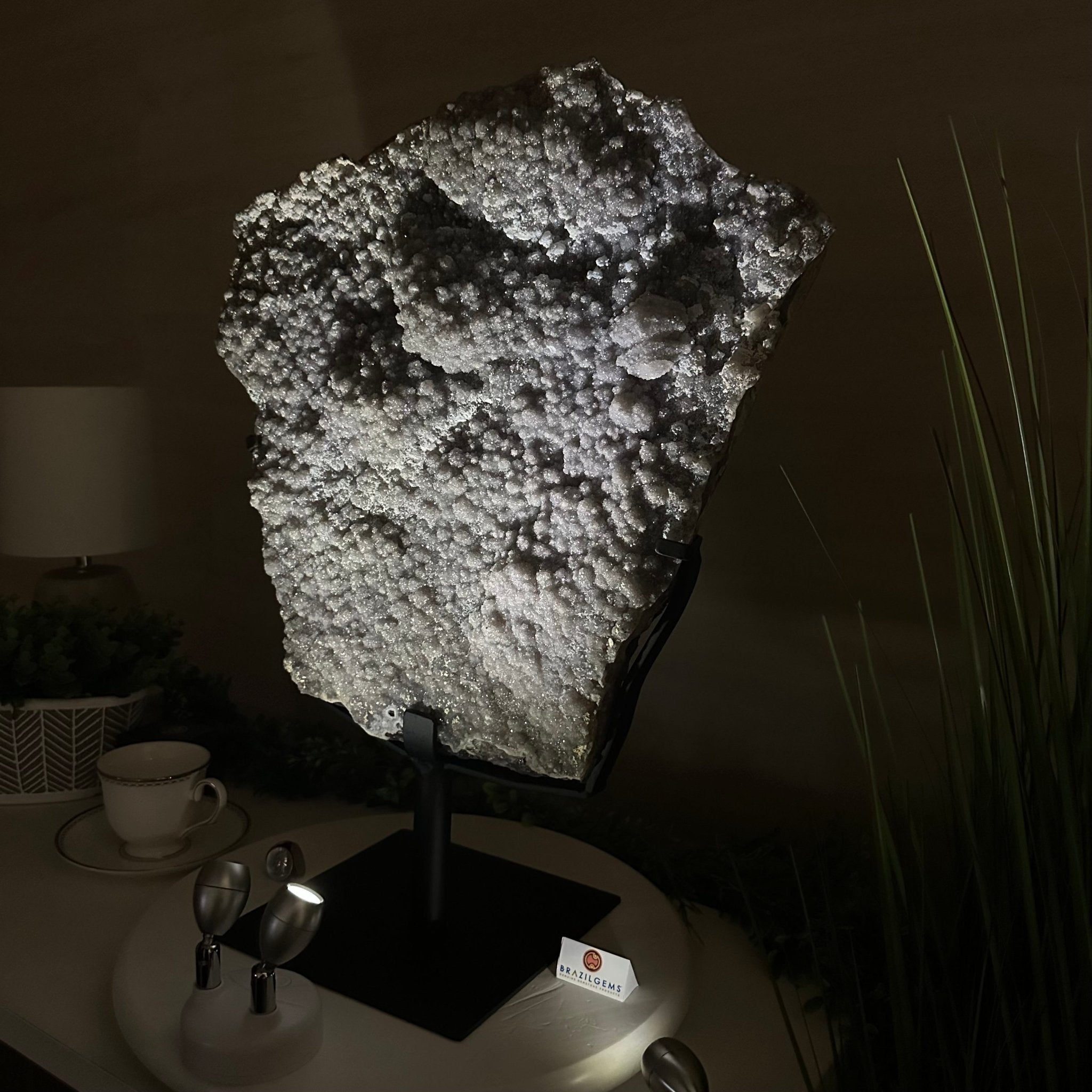 White Amethyst Cluster on a Metal Base, 45.3 lbs & 21.5" Tall, #5491 - 0246 - Brazil GemsBrazil GemsWhite Amethyst Cluster on a Metal Base, 45.3 lbs & 21.5" Tall, #5491 - 0246Clusters on Fixed Bases5491 - 0246