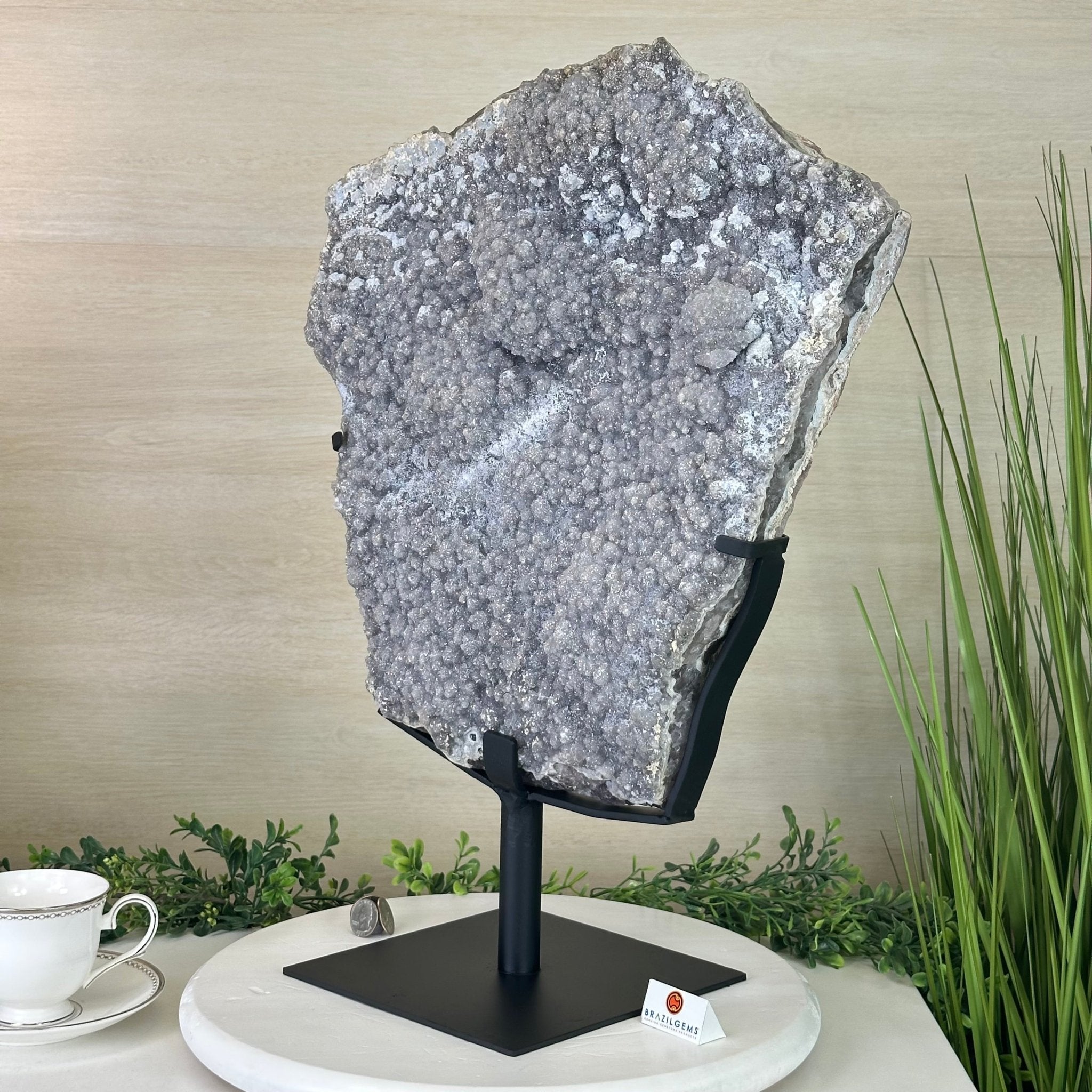 White Amethyst Cluster on a Metal Base, 45.3 lbs & 21.5" Tall, #5491 - 0246 - Brazil GemsBrazil GemsWhite Amethyst Cluster on a Metal Base, 45.3 lbs & 21.5" Tall, #5491 - 0246Clusters on Fixed Bases5491 - 0246