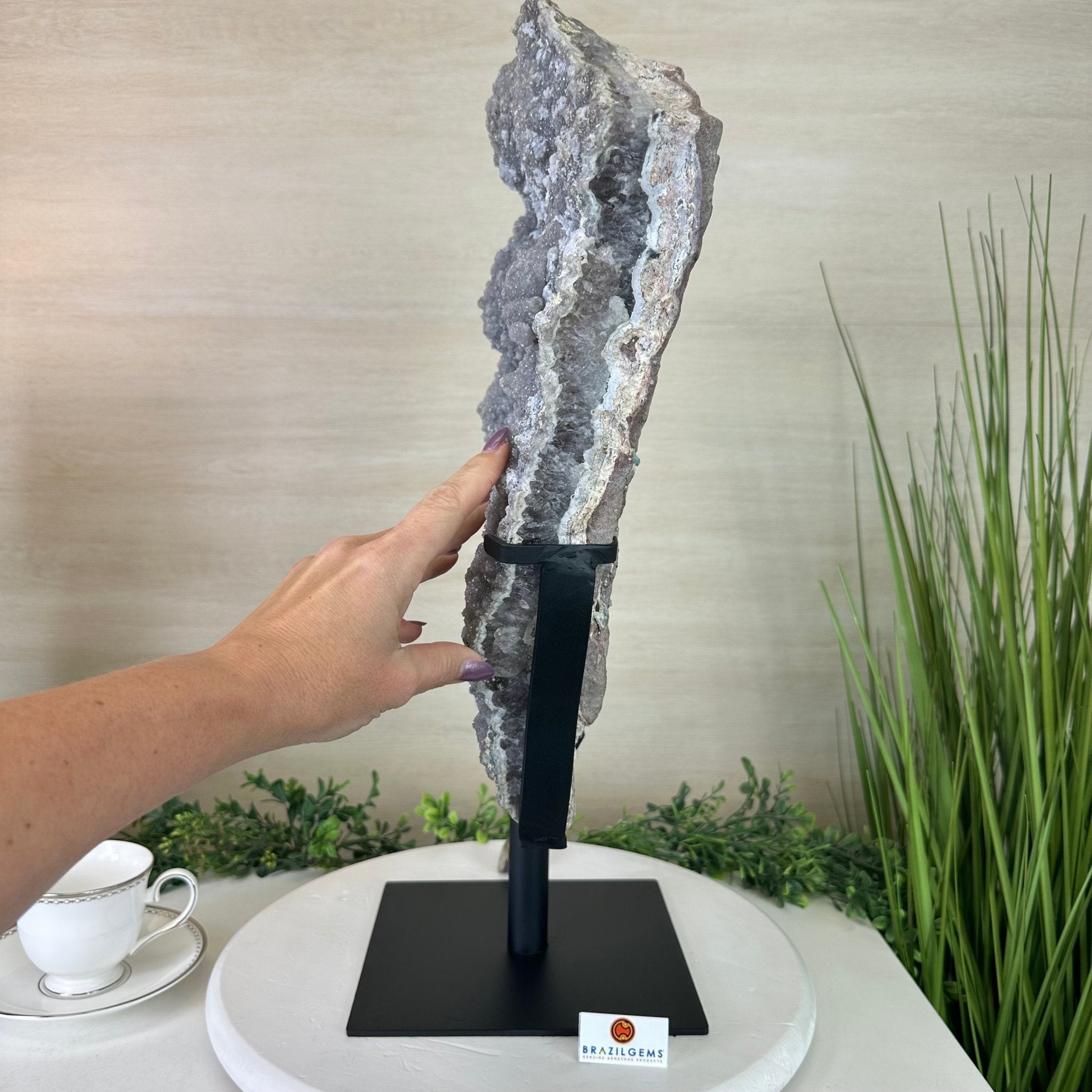 White Amethyst Cluster on a Metal Base, 45.3 lbs & 21.5" Tall, #5491 - 0246 - Brazil GemsBrazil GemsWhite Amethyst Cluster on a Metal Base, 45.3 lbs & 21.5" Tall, #5491 - 0246Clusters on Fixed Bases5491 - 0246