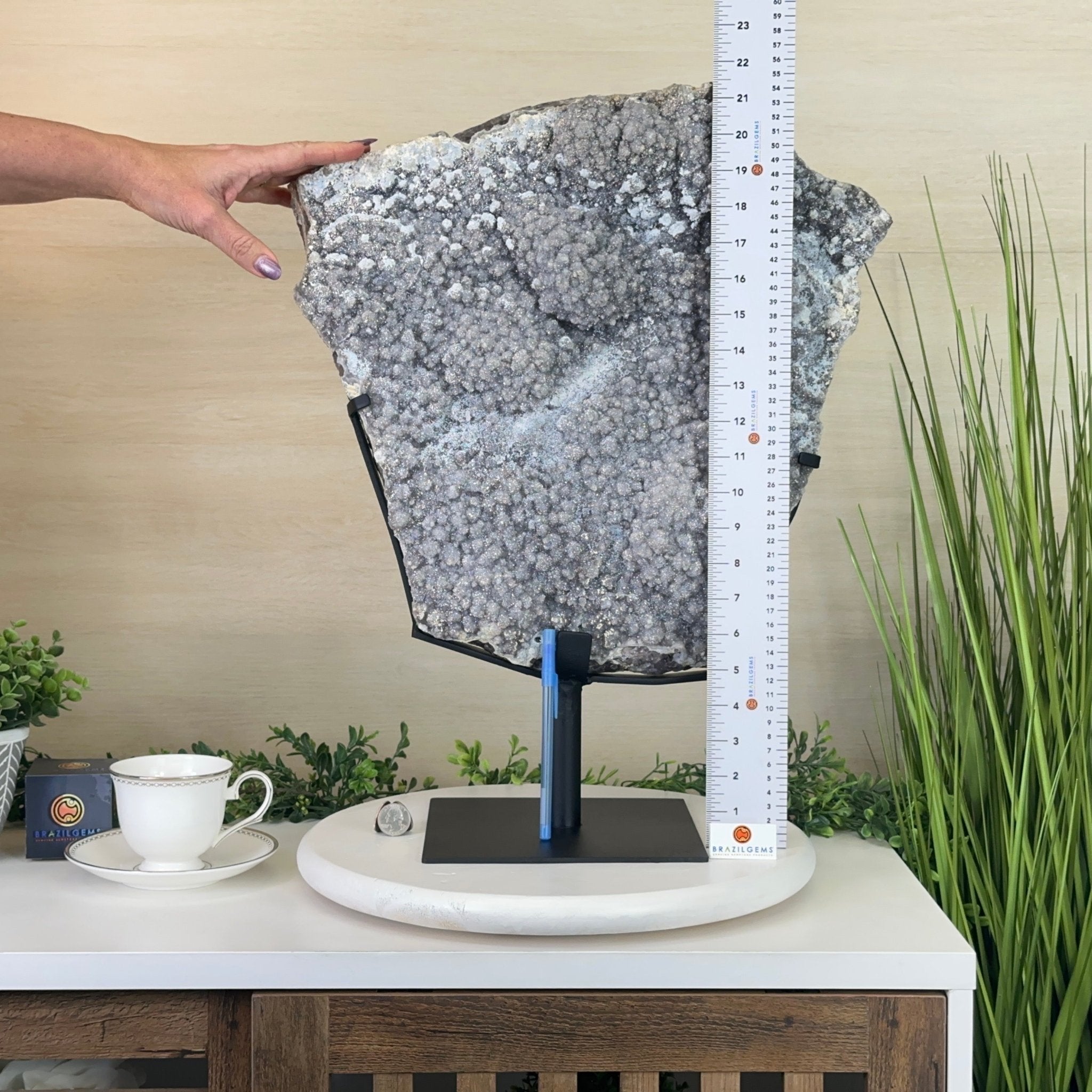 White Amethyst Cluster on a Metal Base, 45.3 lbs & 21.5" Tall, #5491 - 0246 - Brazil GemsBrazil GemsWhite Amethyst Cluster on a Metal Base, 45.3 lbs & 21.5" Tall, #5491 - 0246Clusters on Fixed Bases5491 - 0246