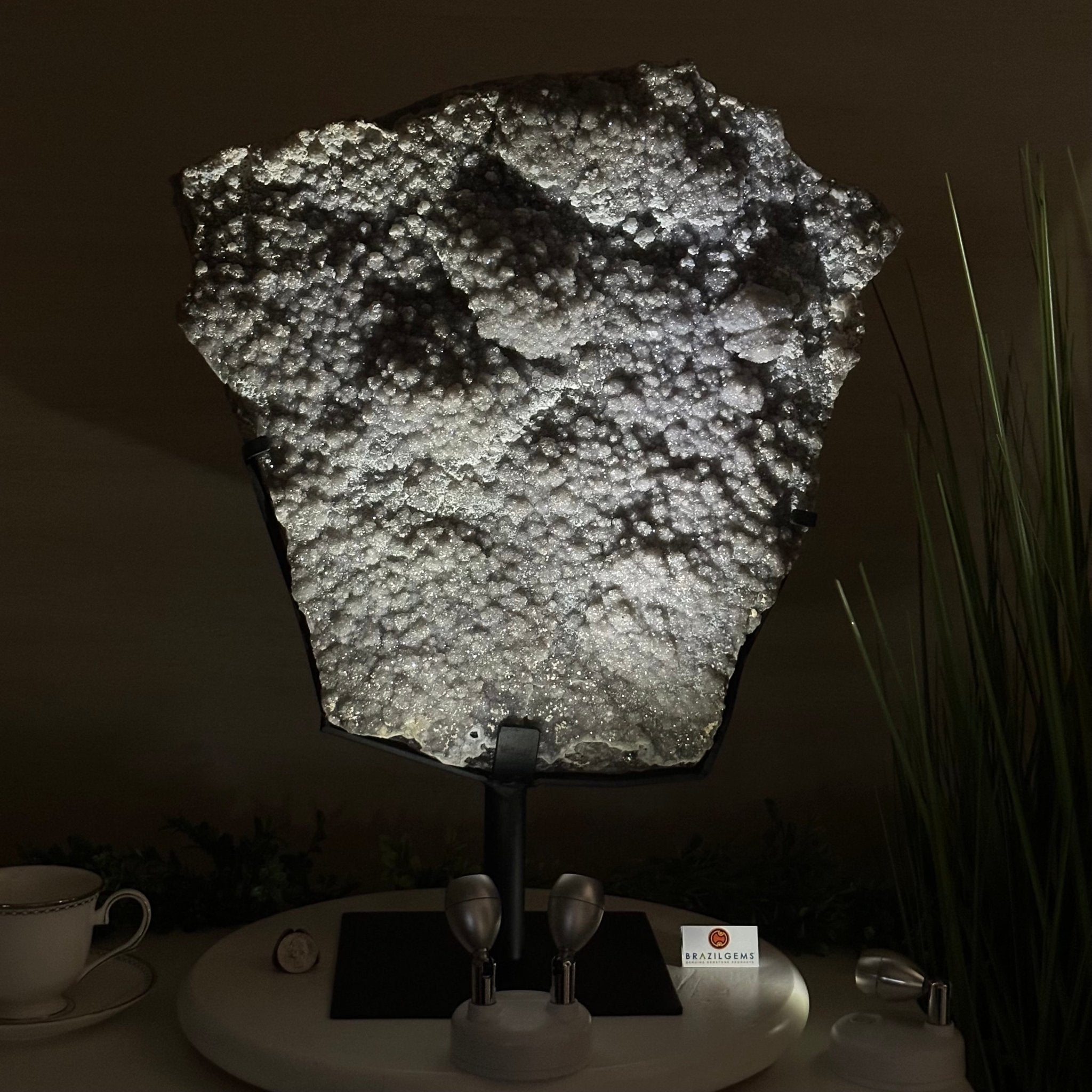 White Amethyst Cluster on a Metal Base, 45.3 lbs & 21.5" Tall, #5491 - 0246 - Brazil GemsBrazil GemsWhite Amethyst Cluster on a Metal Base, 45.3 lbs & 21.5" Tall, #5491 - 0246Clusters on Fixed Bases5491 - 0246