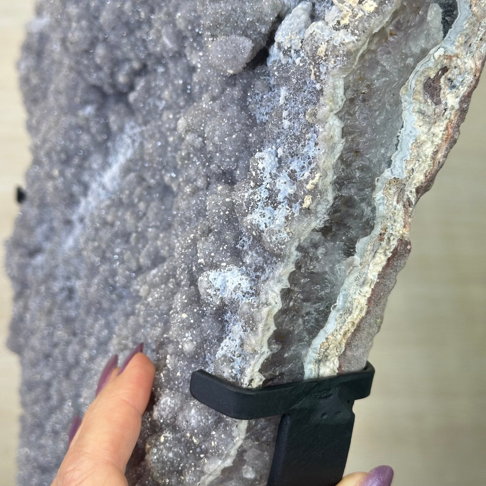 White Amethyst Cluster on a Metal Base, 45.3 lbs & 21.5" Tall, #5491 - 0246 - Brazil GemsBrazil GemsWhite Amethyst Cluster on a Metal Base, 45.3 lbs & 21.5" Tall, #5491 - 0246Clusters on Fixed Bases5491 - 0246