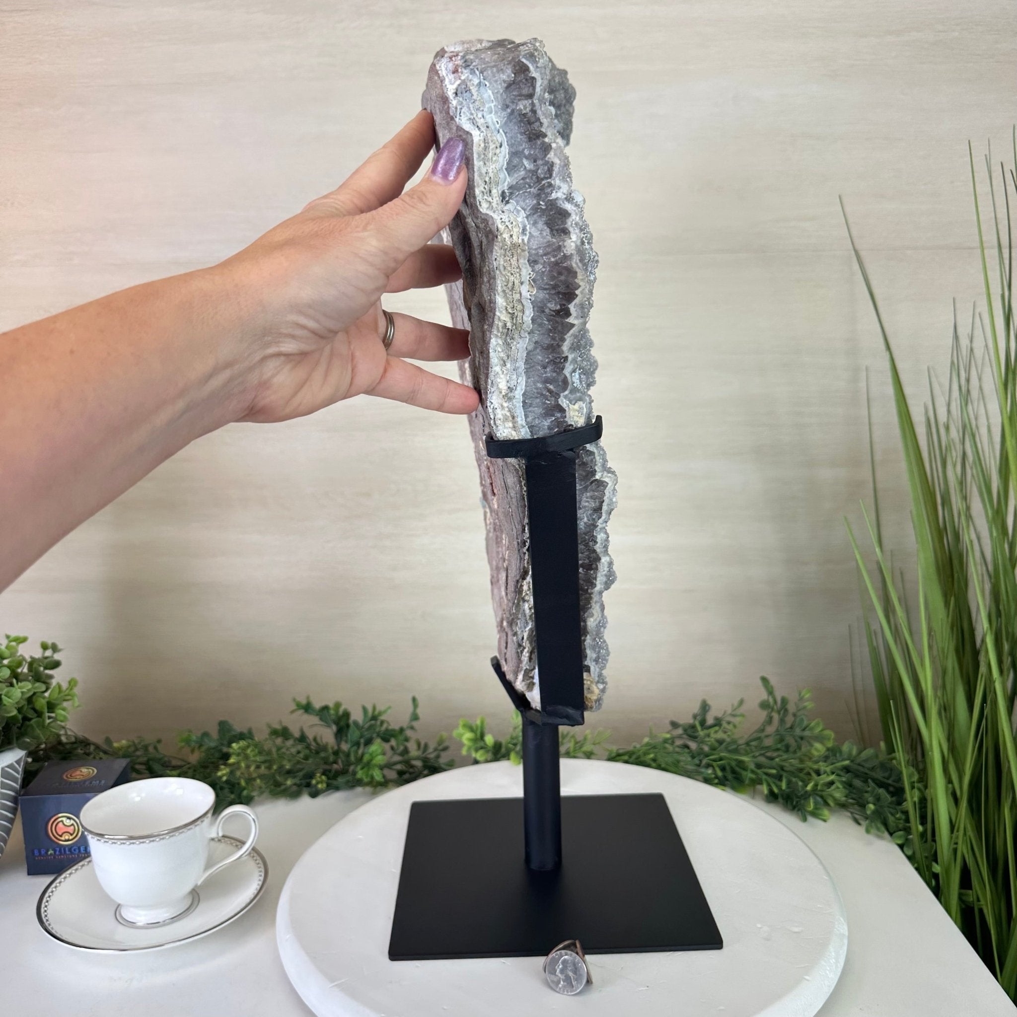 White Amethyst Cluster on a Metal Base, 45.3 lbs & 21.5" Tall, #5491 - 0246 - Brazil GemsBrazil GemsWhite Amethyst Cluster on a Metal Base, 45.3 lbs & 21.5" Tall, #5491 - 0246Clusters on Fixed Bases5491 - 0246