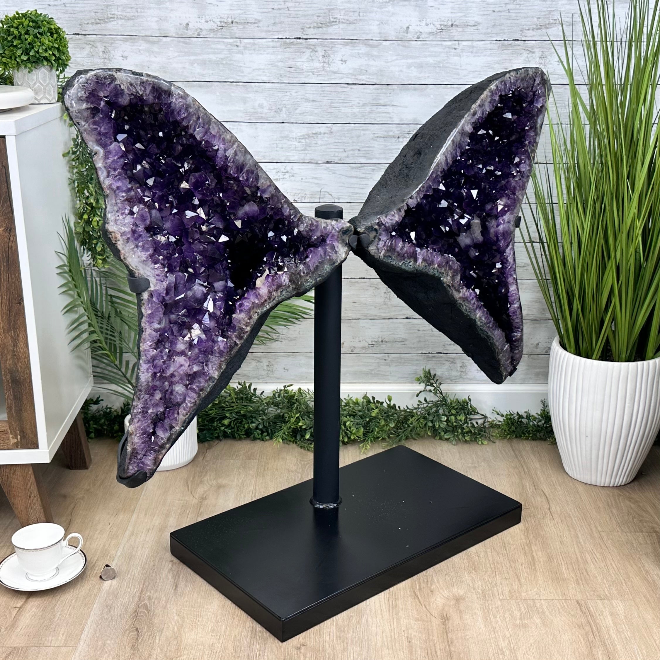 Extra Plus Quality Amethyst Wings on a Metal Stand, 174.2 lbs, 34.75" Tall #5493-0036 - Brazil GemsBrazil GemsExtra Plus Quality Amethyst Wings on a Metal Stand, 174.2 lbs, 34.75" Tall #5493-0036Amethyst Butterfly Wings5493-0036