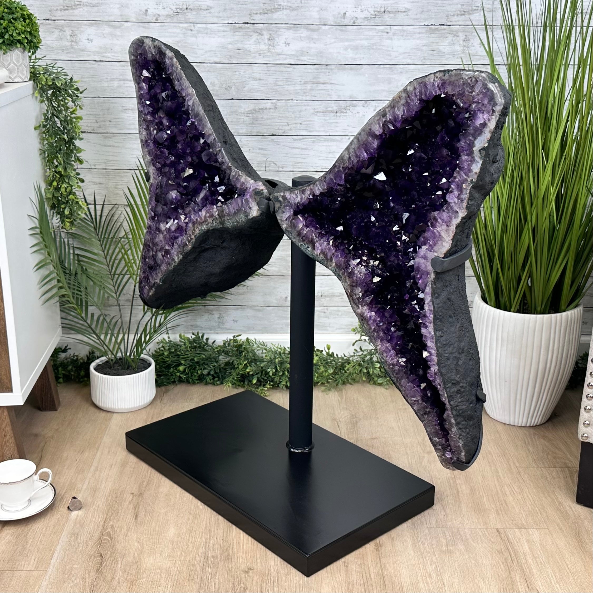 Extra Plus Quality Amethyst Wings on a Metal Stand, 174.2 lbs, 34.75" Tall #5493-0036 - Brazil GemsBrazil GemsExtra Plus Quality Amethyst Wings on a Metal Stand, 174.2 lbs, 34.75" Tall #5493-0036Amethyst Butterfly Wings5493-0036